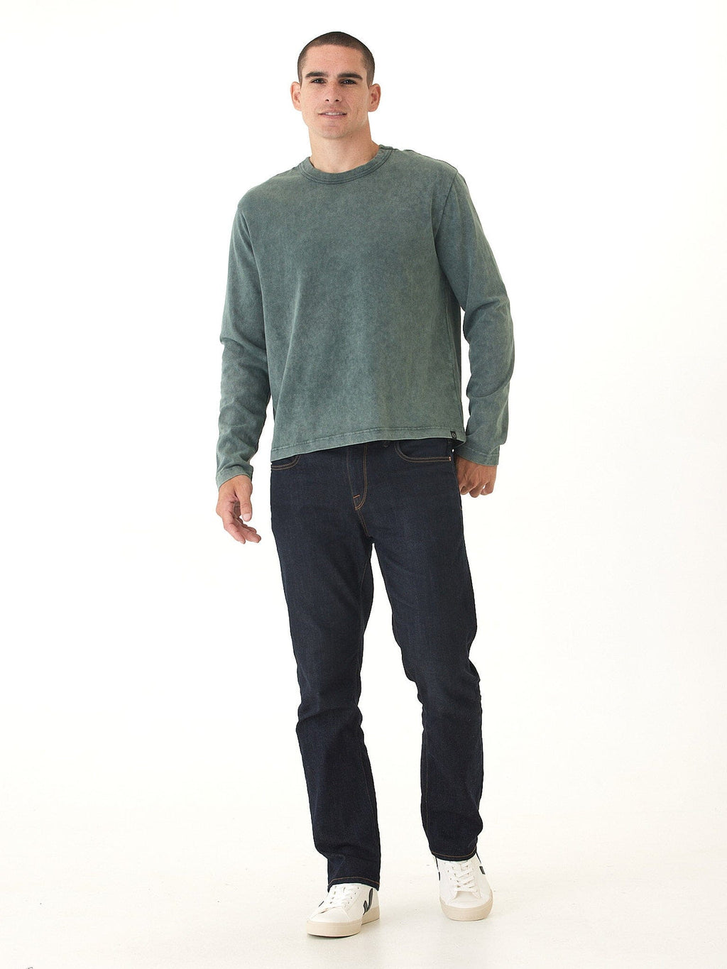 Relaxed Fit Mineral Wash Long Sleeve Crewneck Tee for Men