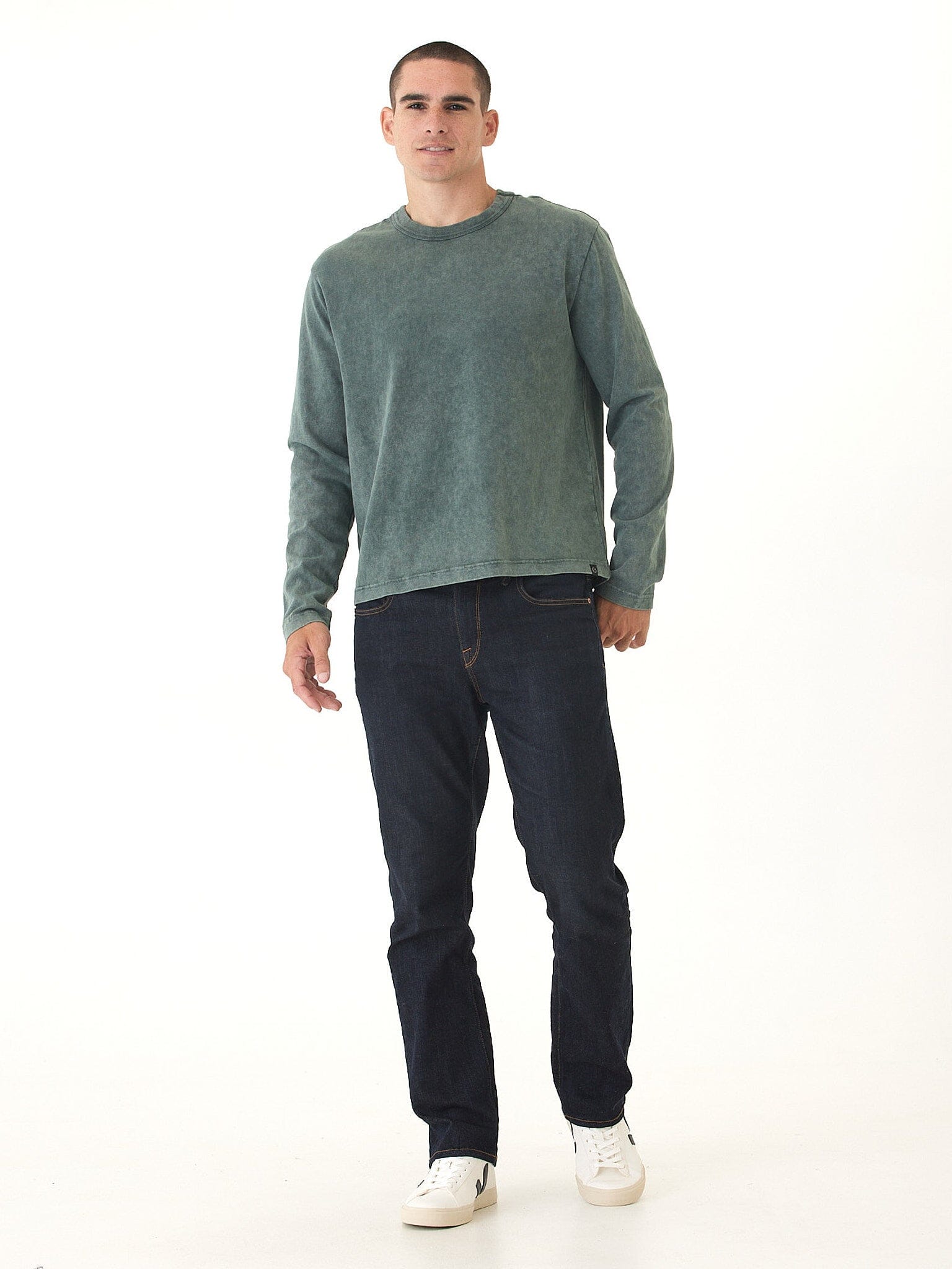 Relaxed Fit Mineral Wash Long Sleeve Crewneck Tee for Men