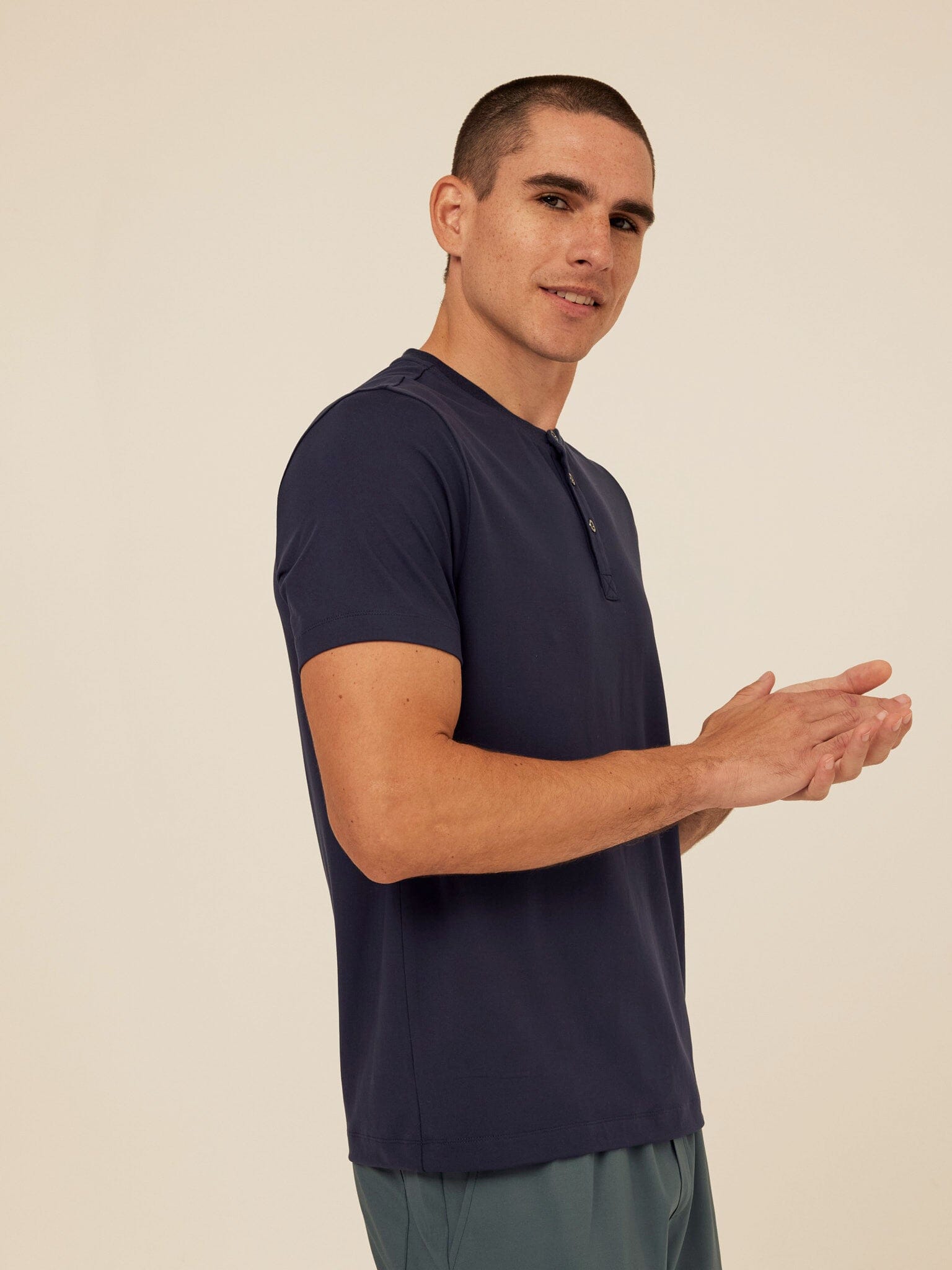 Shayne Luxe Jersey Henley for Men in Navy Blue