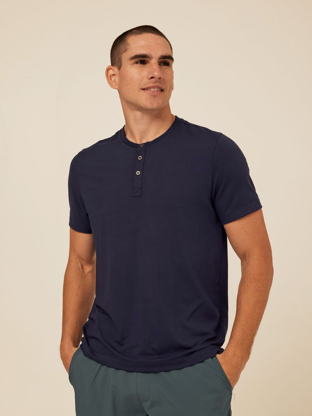 Shayne Luxe Jersey Henley for Men in Navy Blue