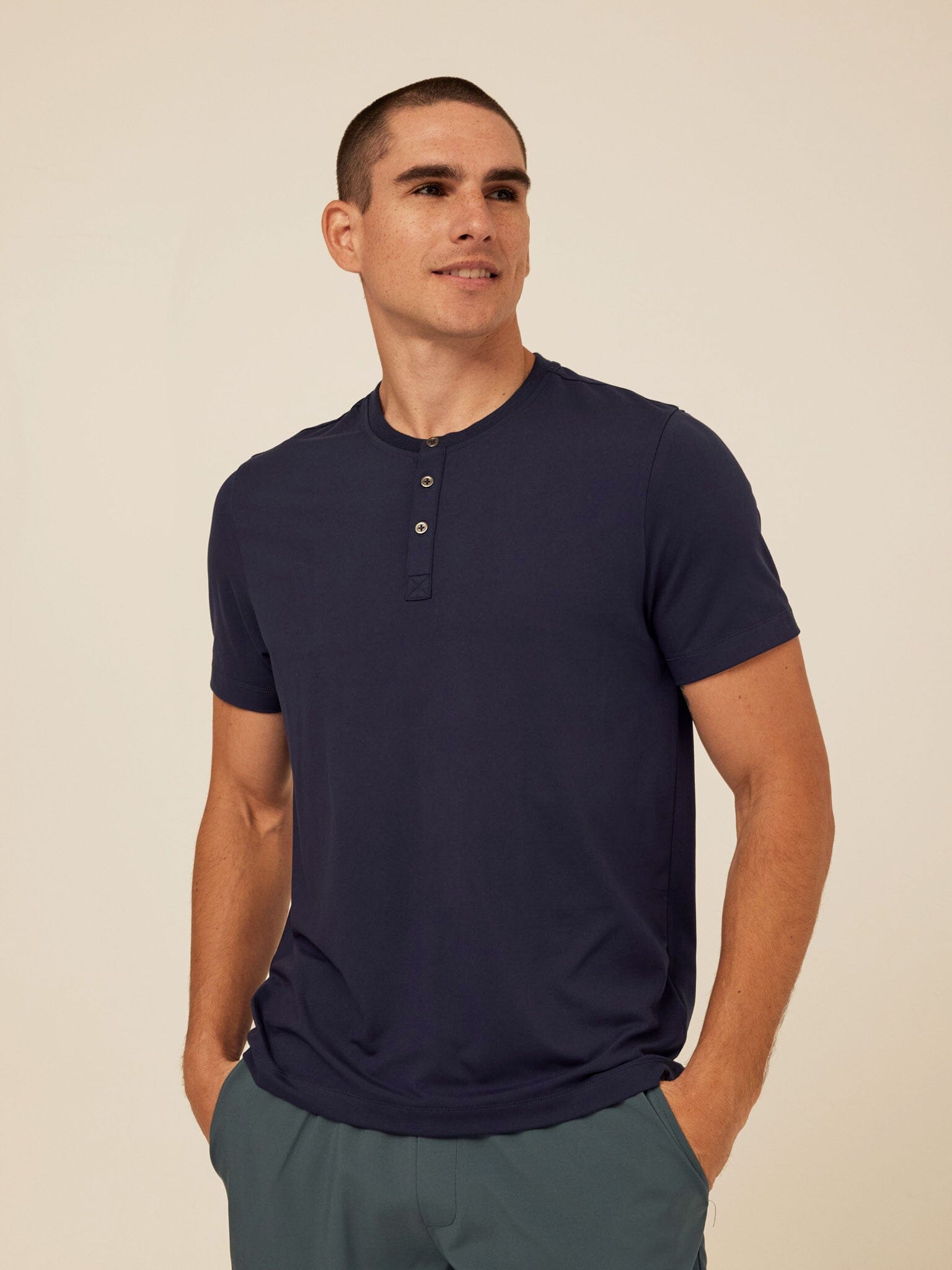 Shayne Luxe Jersey Henley for Men in Navy Blue