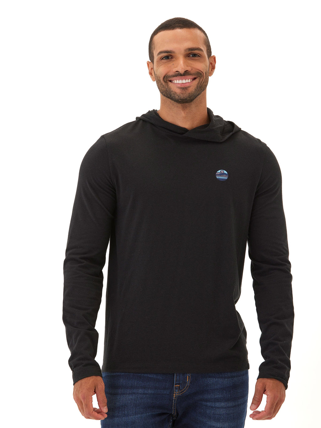 Triblend Embroidery Hoodie Tee in Black