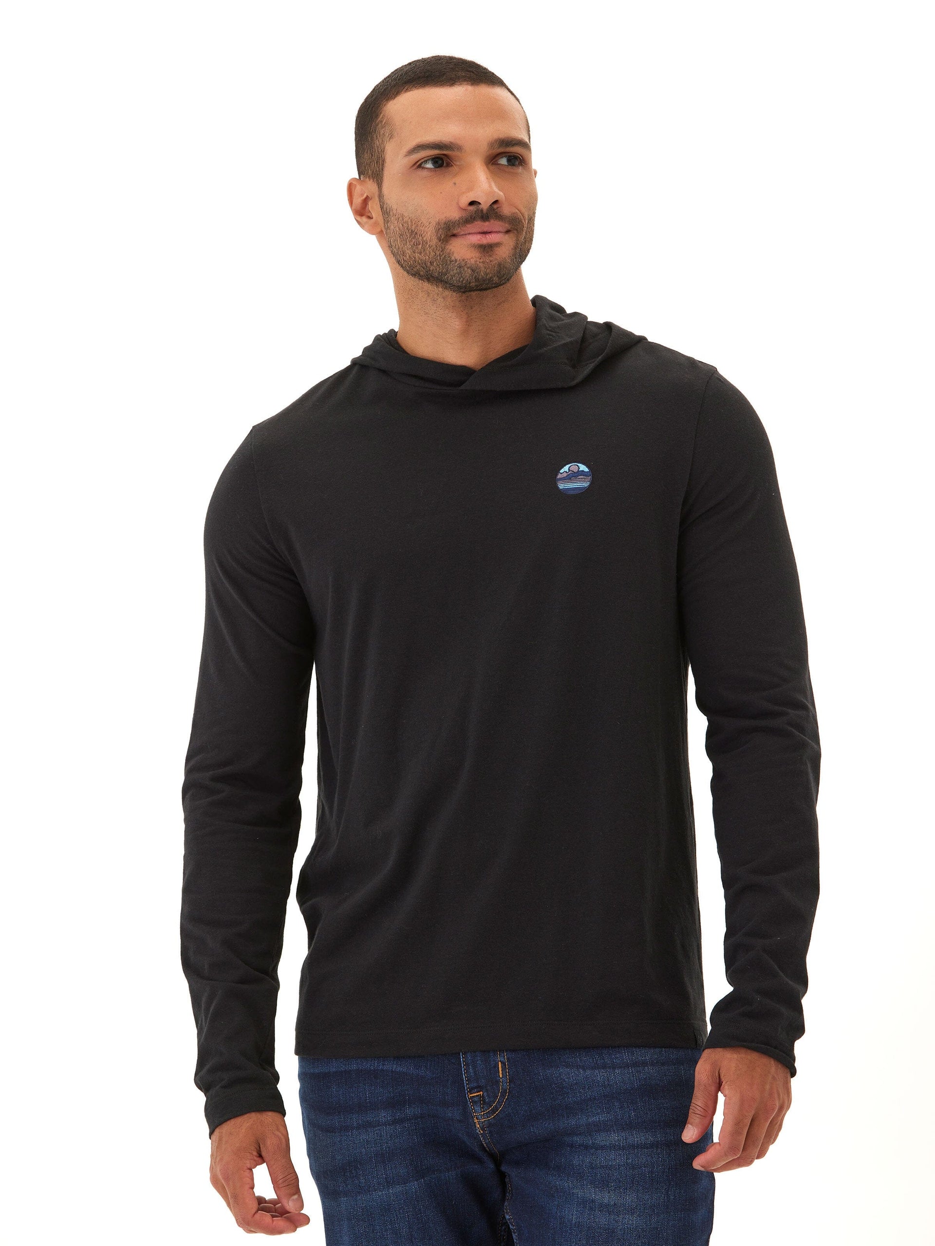 Triblend Embroidery Hoodie Tee in Black