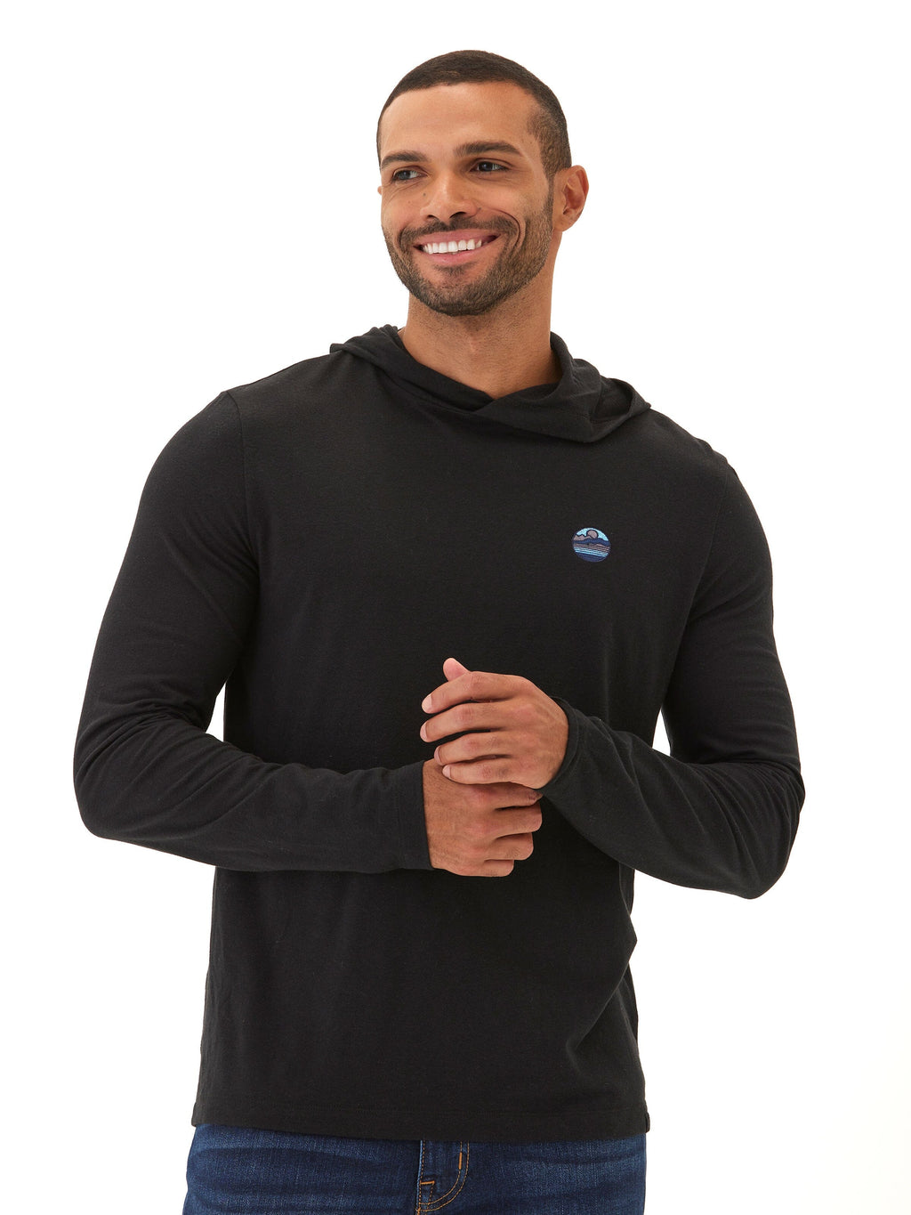 Triblend Embroidery Hoodie Tee in Black