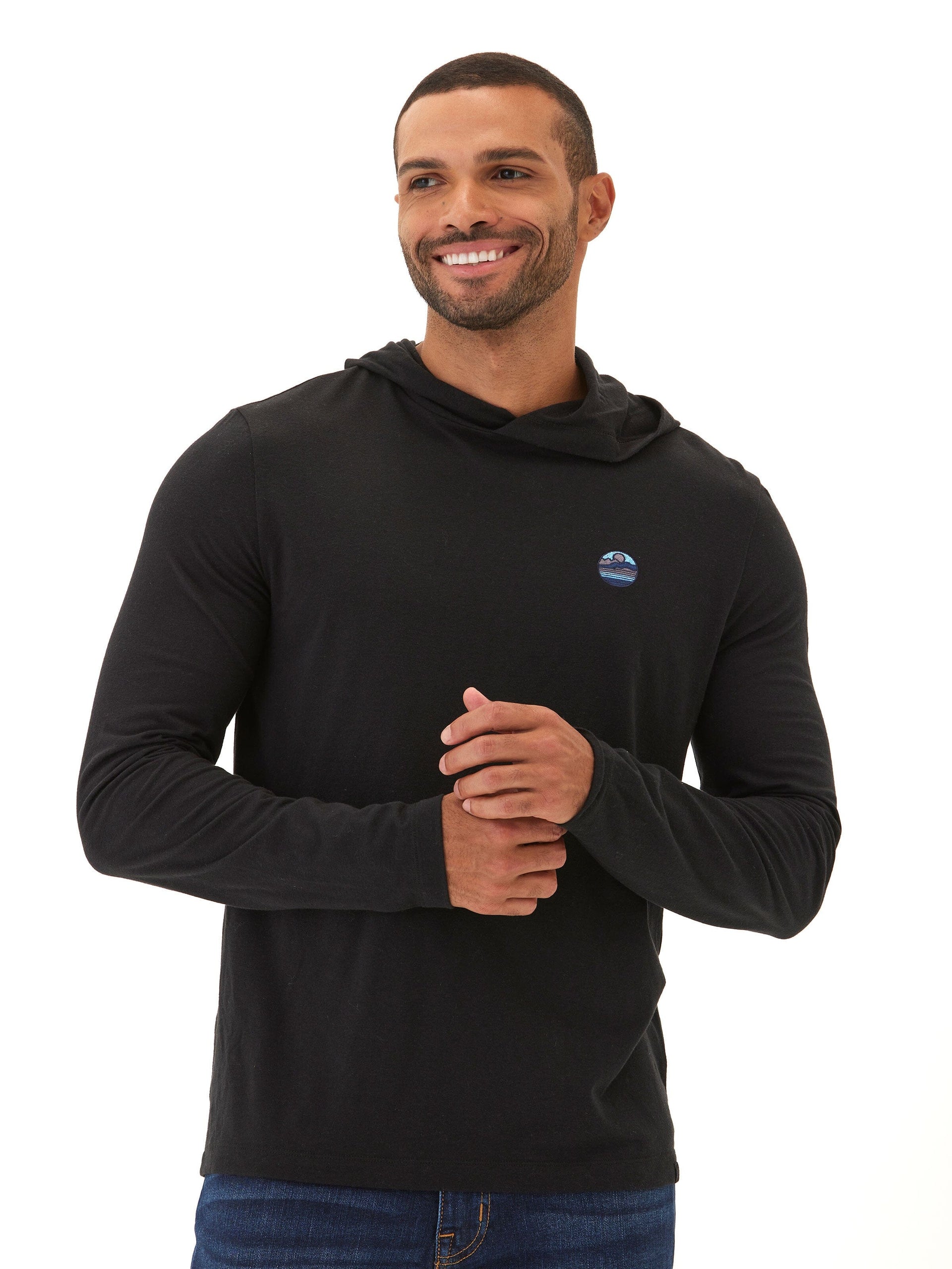 Triblend Embroidery Hoodie Tee in Black
