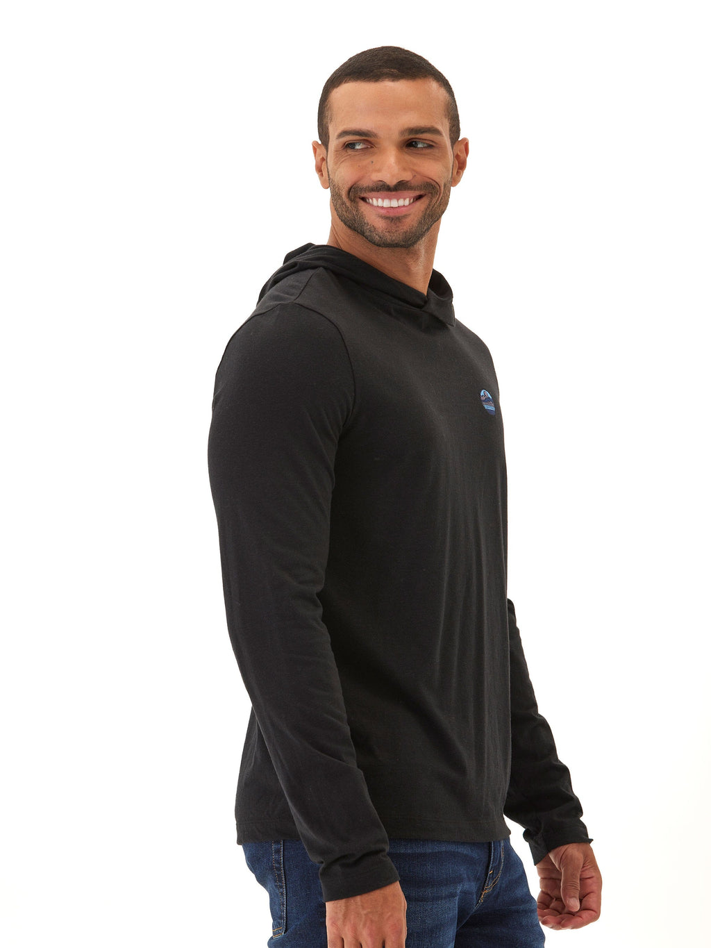 Triblend Embroidery Hoodie Tee in Black