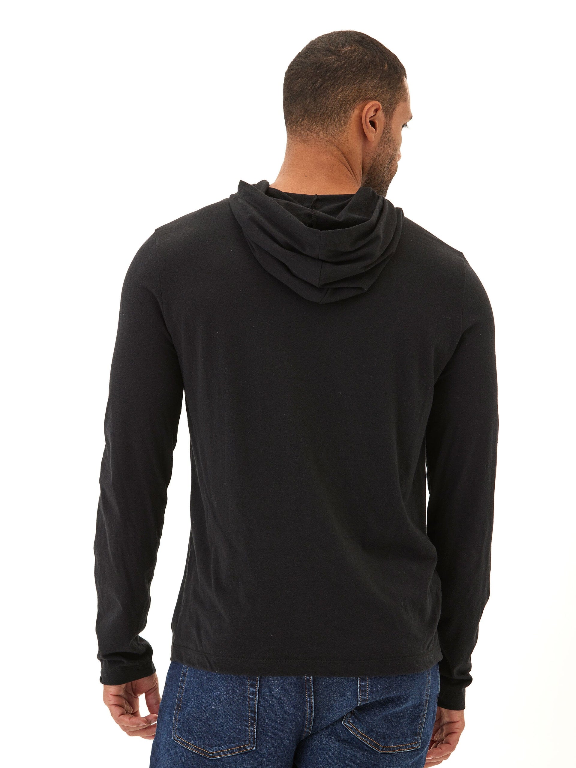 Triblend Embroidery Hoodie Tee in Black