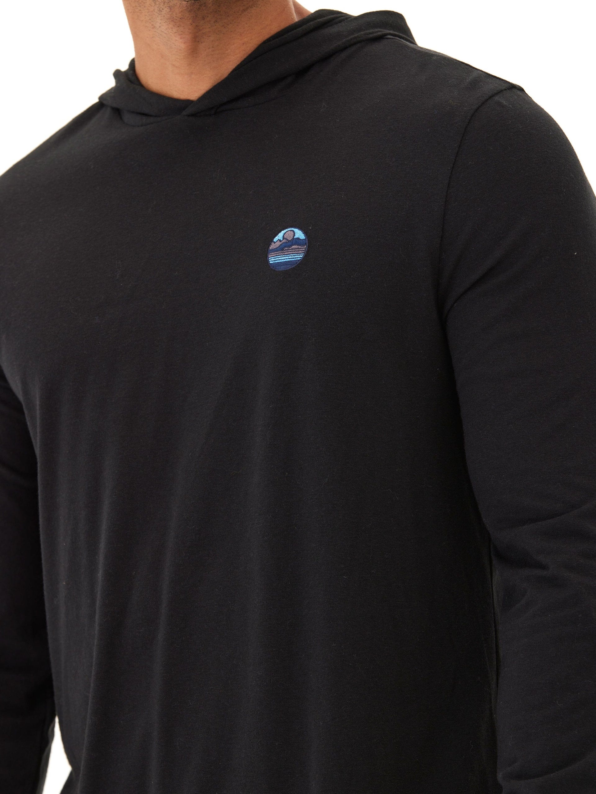 Triblend Embroidery Hoodie Tee in Black
