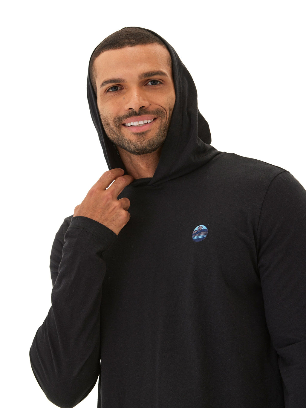 Triblend Embroidery Hoodie Tee in Black