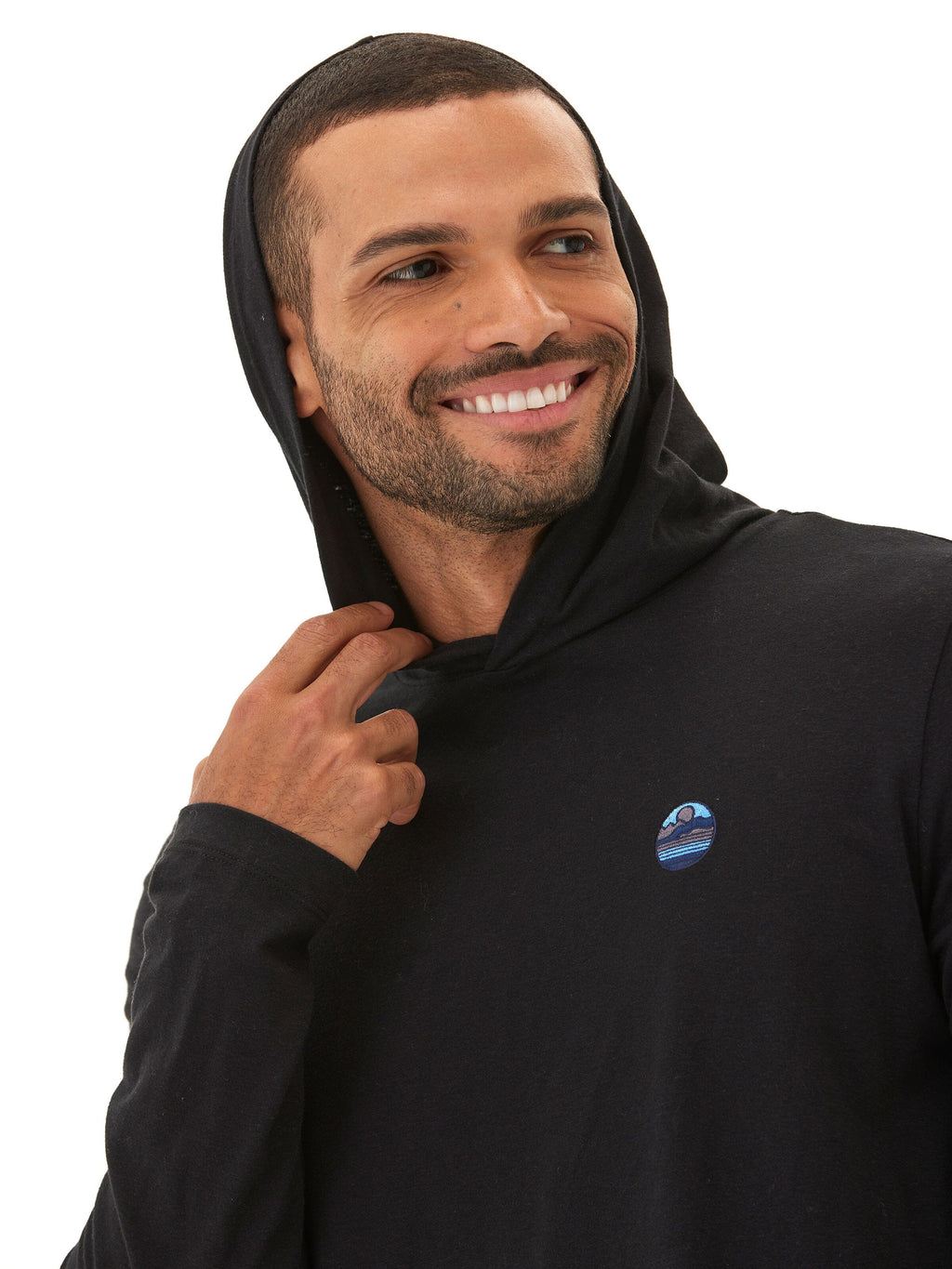 Triblend Embroidery Hoodie Tee in Black