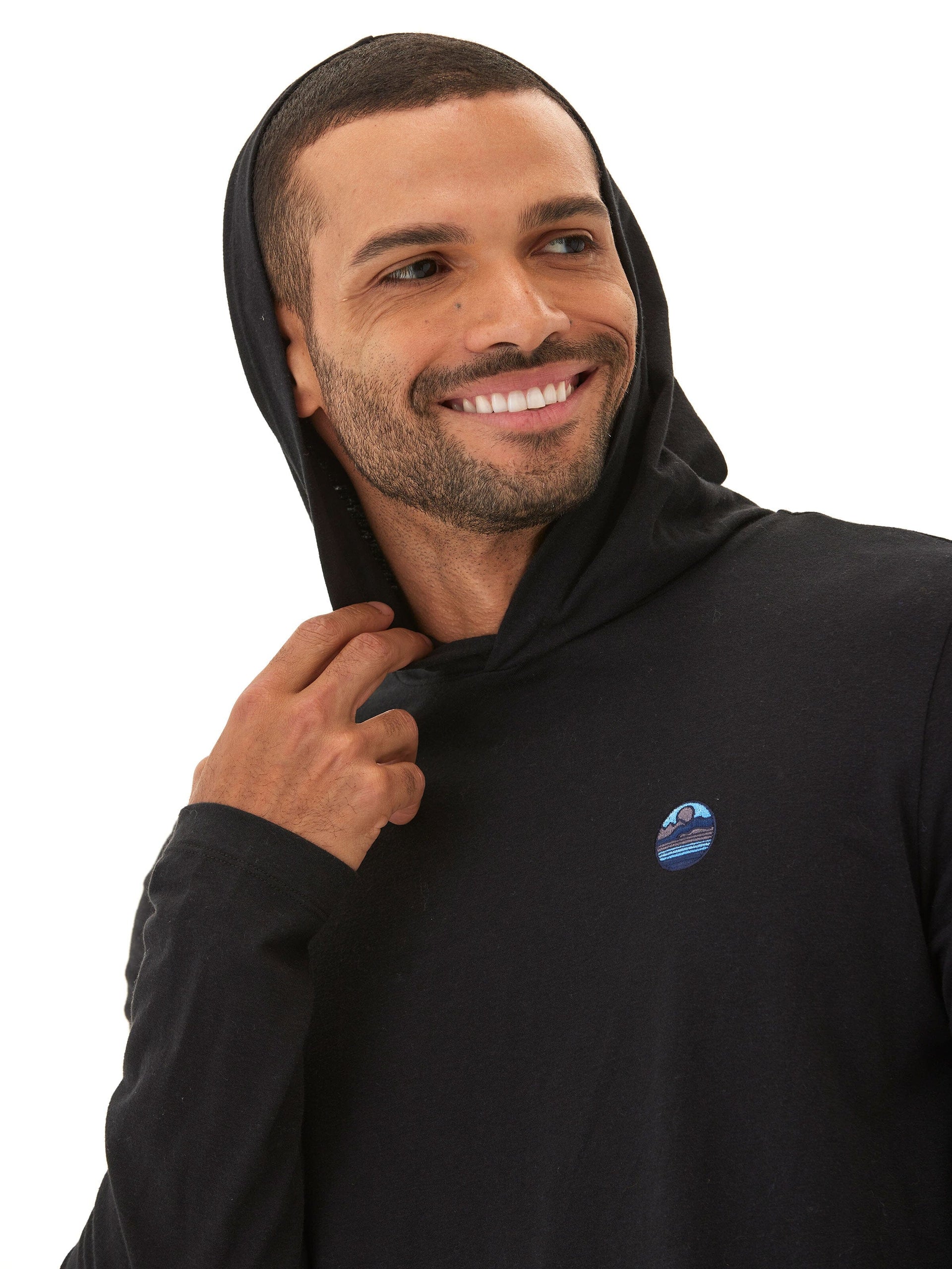 Triblend Embroidery Hoodie Tee in Black