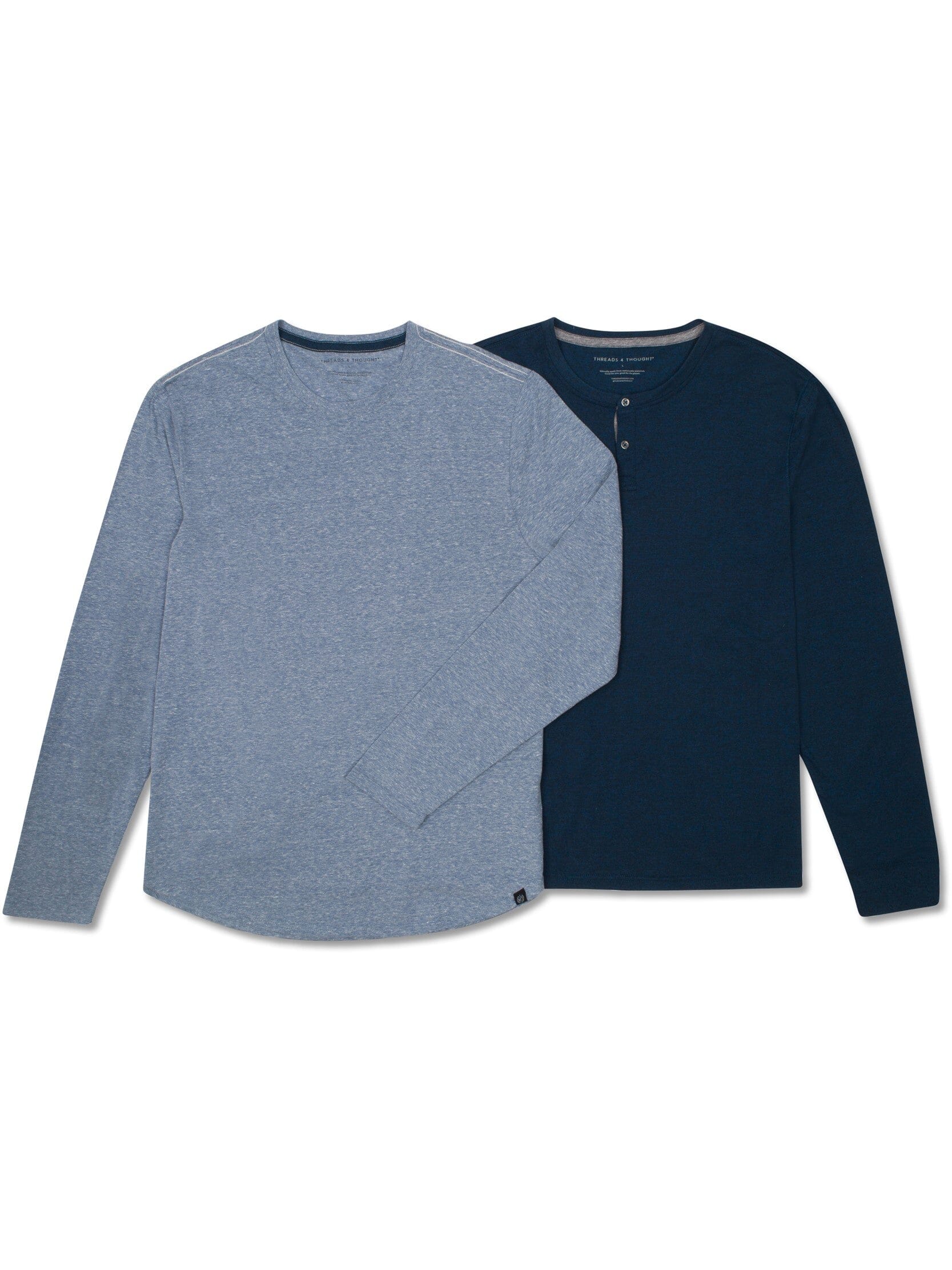 Two-pack of Threads 4 Thought blue and navy long-sleeve triblend knit t-shirts.