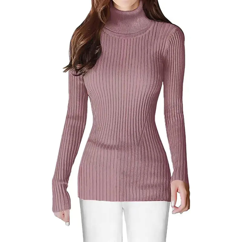 Women's High Neck Ribbed Sweater - Cozy Turtleneck