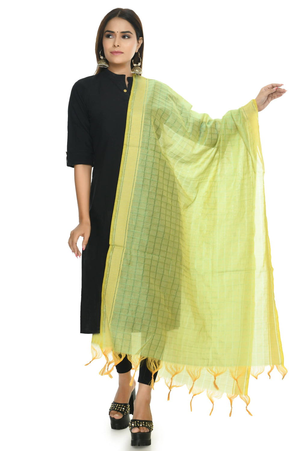 Pista Green Handloom Cotton Dupatta - Lightweight Ethnic Stole