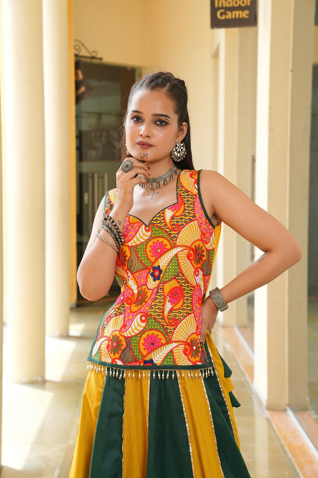 Mustard & Green Cotton Designer Lehenga Choli for Navratri
