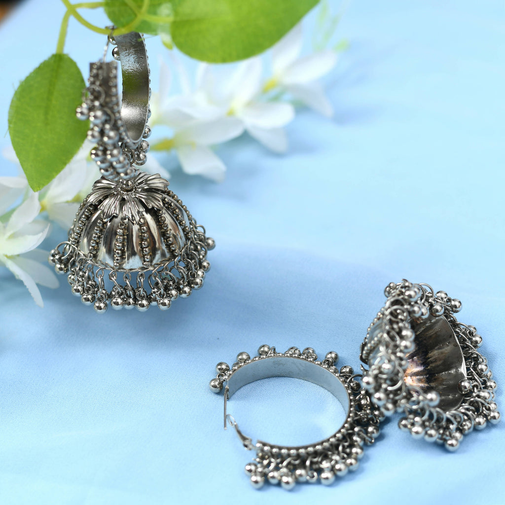 Oxidised Silver-Plated Brass Ghungroo Long Necklace with Earrings