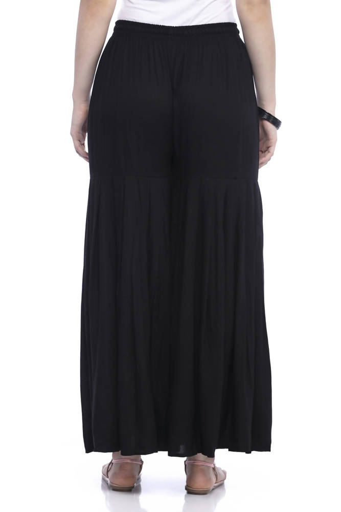 Girls Black Cotton Palazzo Pants with Adjustable String Closure