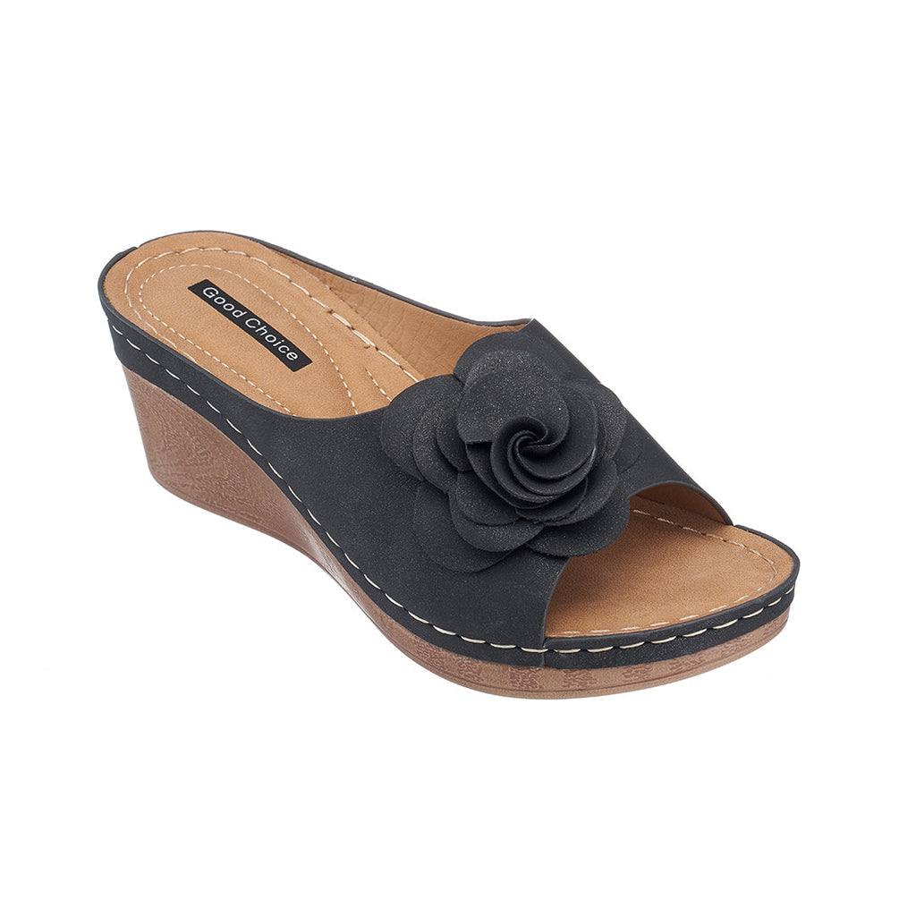 Chic women's black wedge sandals for summer styling