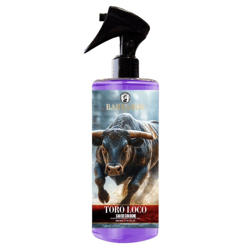 500ml bottle of Toro Loco Cologne with spicy citrus and leather notes