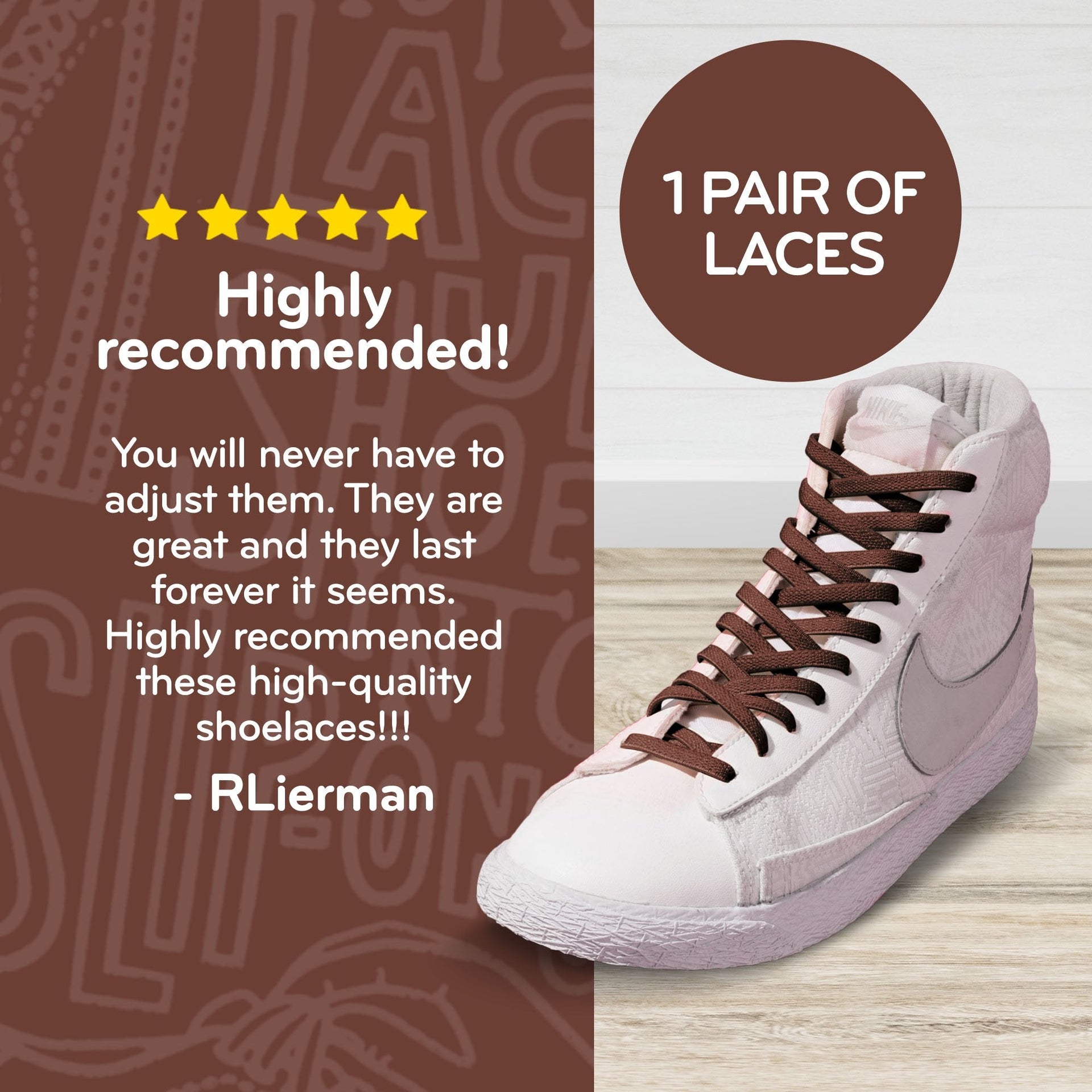 Brown Flat Elastic Stretch Shoe Laces