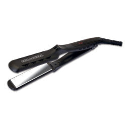 Professional 1-inch Nano-Silk Titanium flat iron in matte black with metallic silver plates