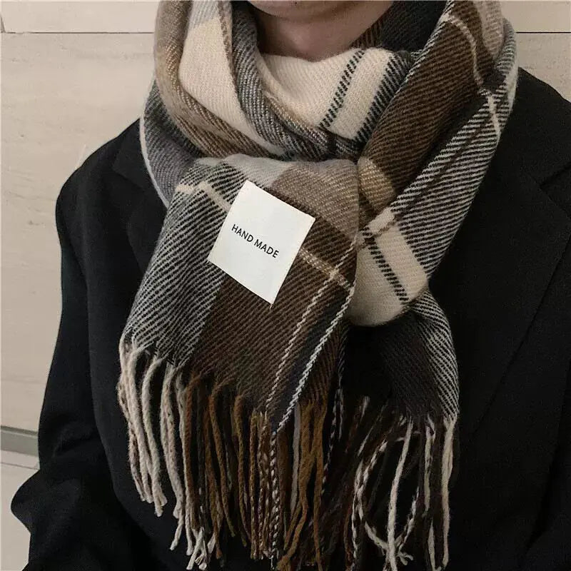 Women's Retro Plaid Tassel Scarf for Warm Winter Style - Image 7
