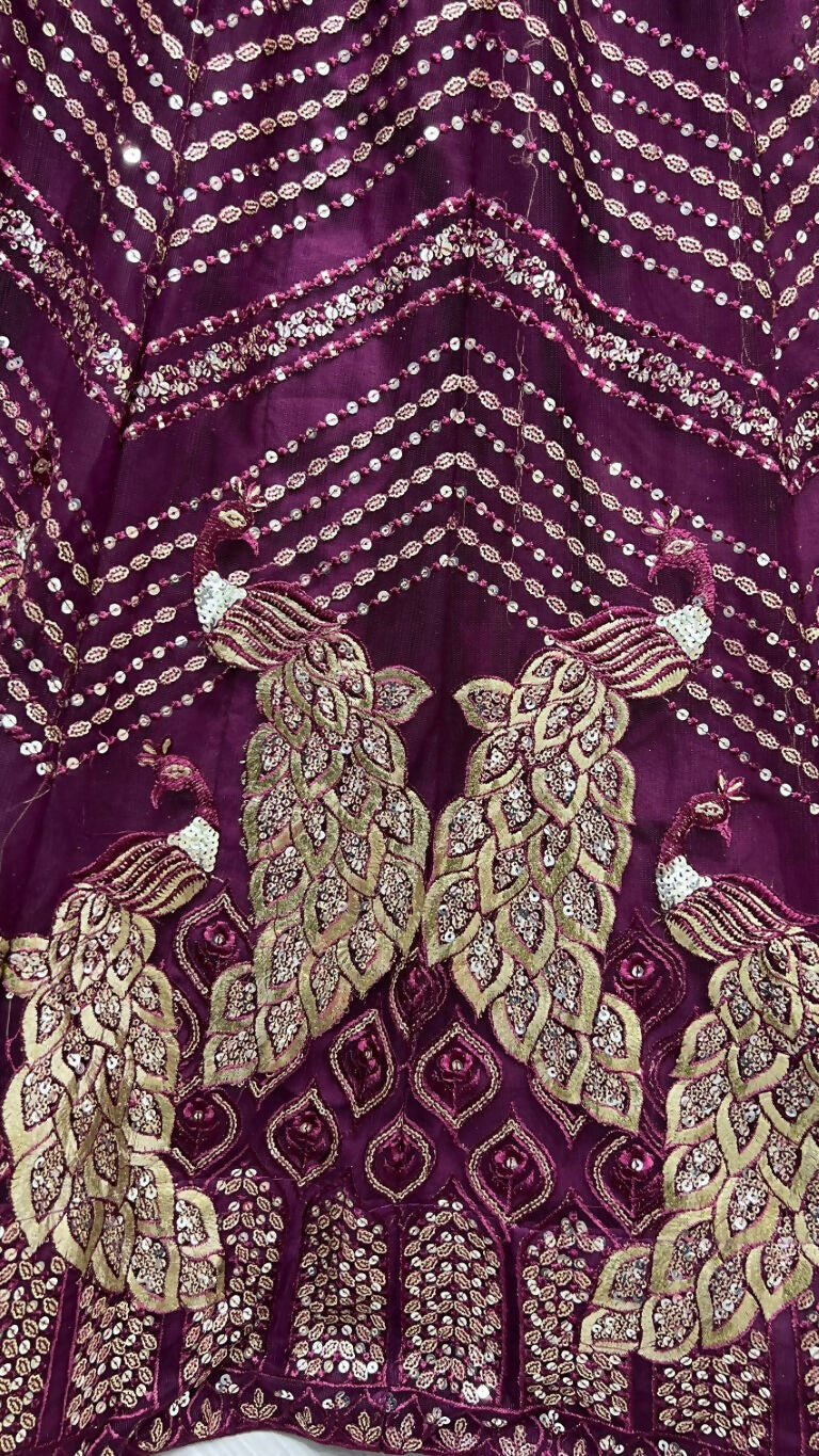 Purple Bridal Net Wedding Lehenga Choli with Foil and Sequins