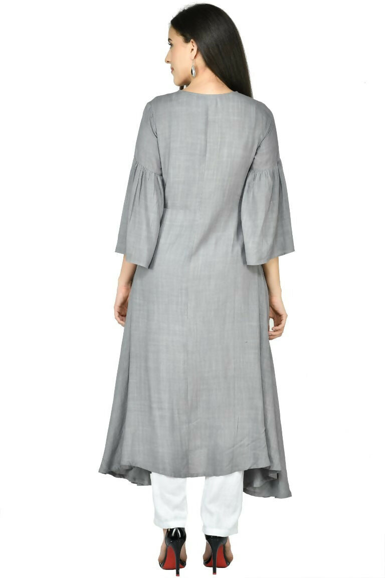 Grey Cotton Rayon Kurta Set for Women - Comfortable Ethnic Wear