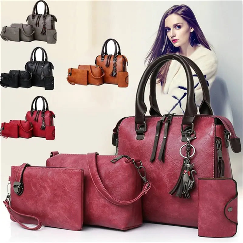 Luxury Women’s Leather Handbag & Wallet 4-Piece Set