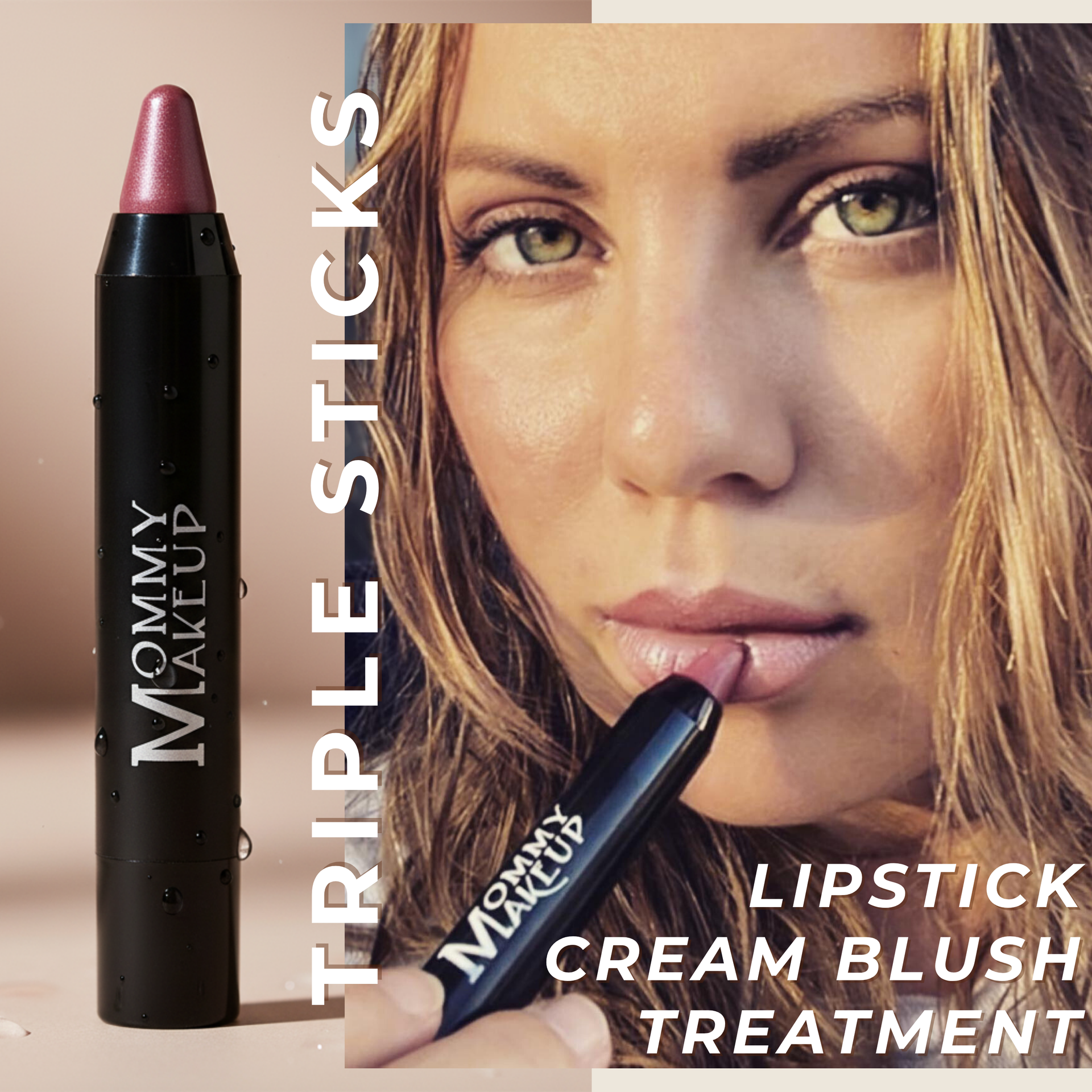 Triple Sticks Lipstick, Cream Blush, and Treatment in Bare Babe