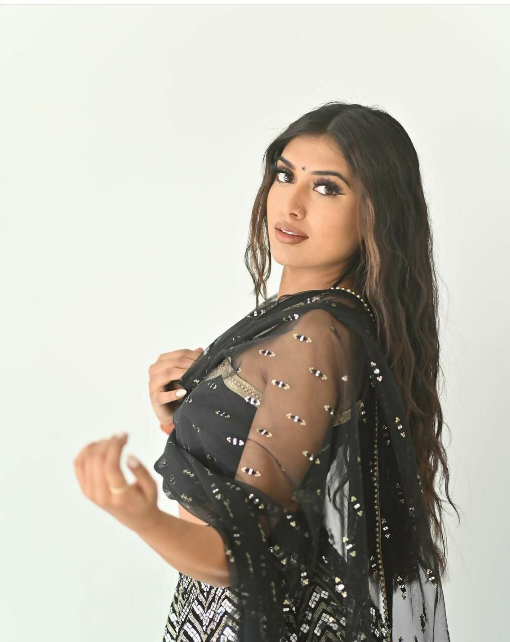 Silver Georgette Sequins and Zari Embroidered Lehenga Choli
