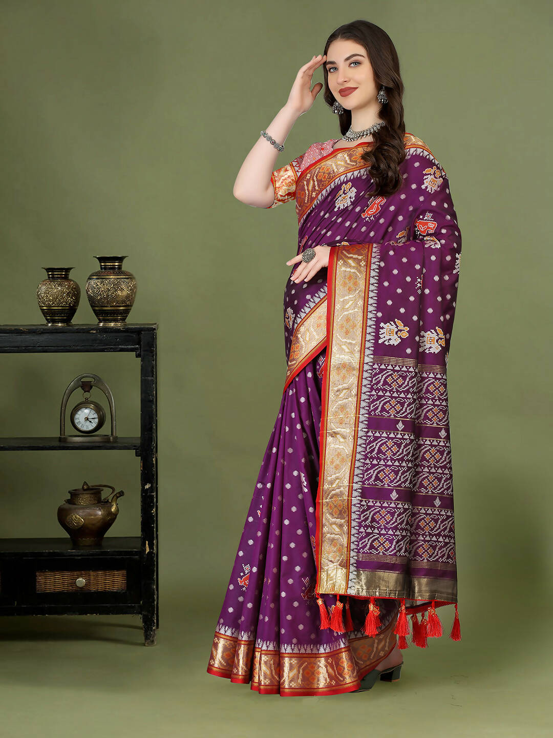 Purple Patola Silk Saree with Zari Meenakari Woven Design