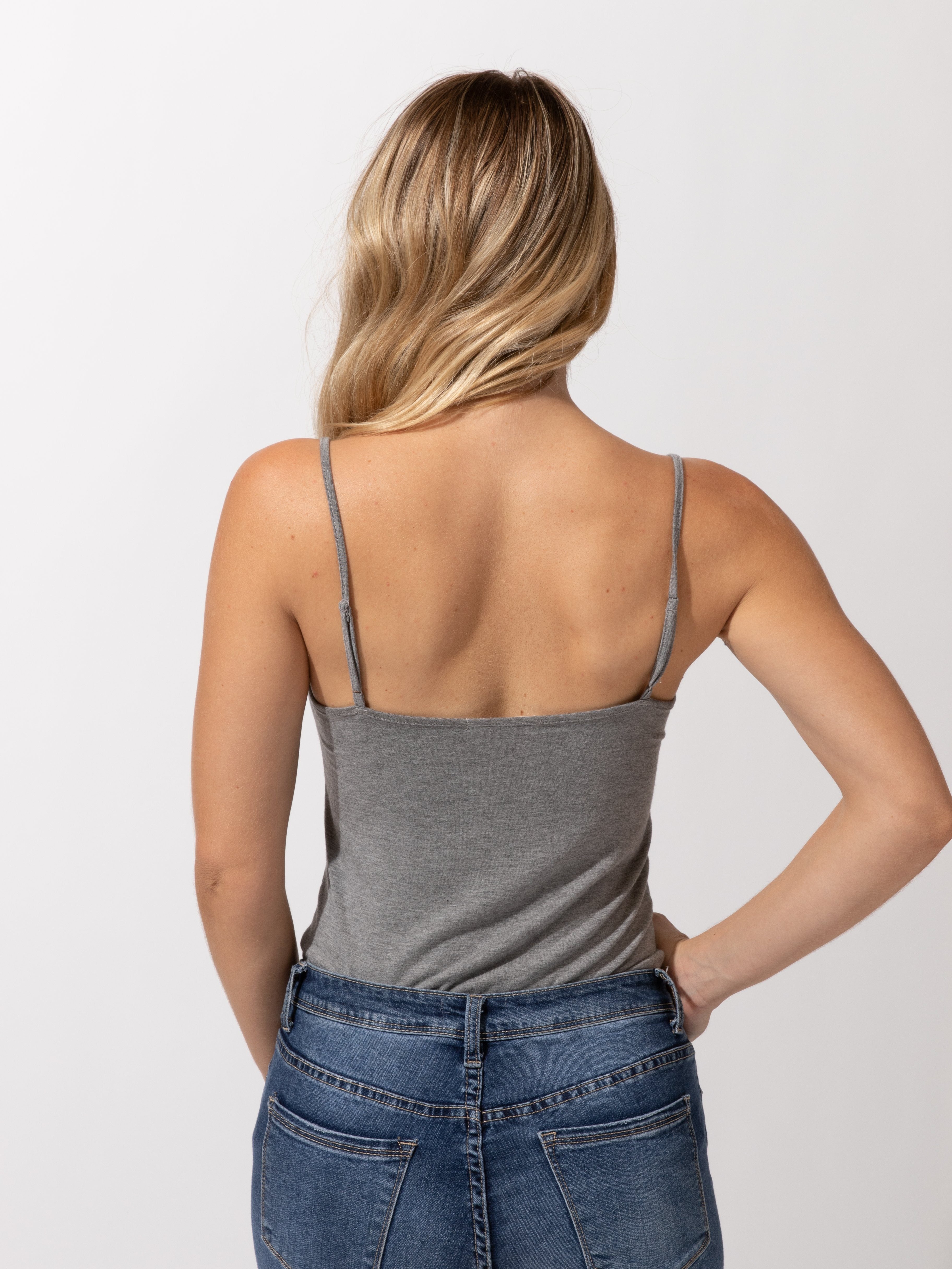 Cara Women’s Cami Tank Top in Grey – Minimalist Knit Layering Piece