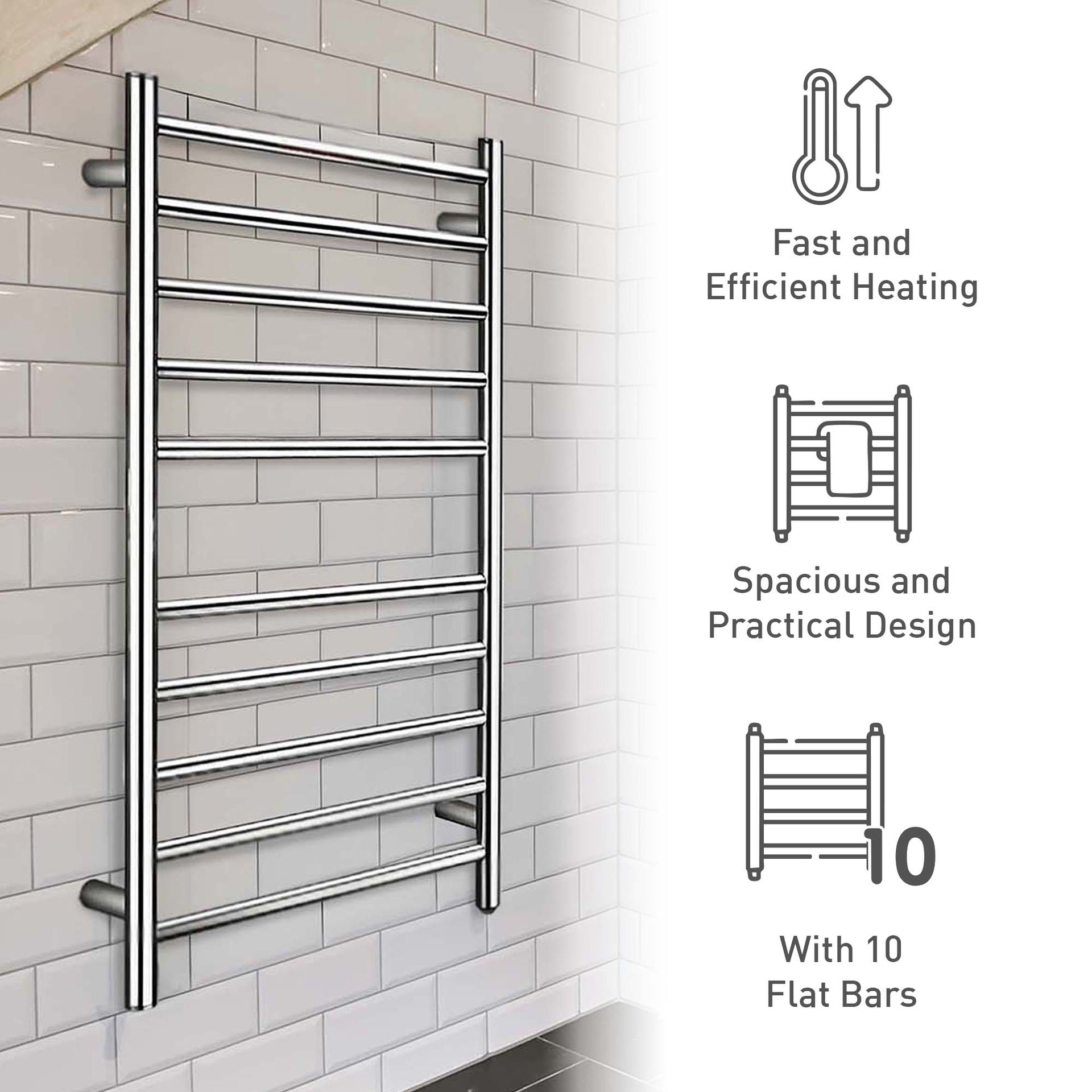10 bar Stainless Steel Wall Mounted Electric Towel Warmer