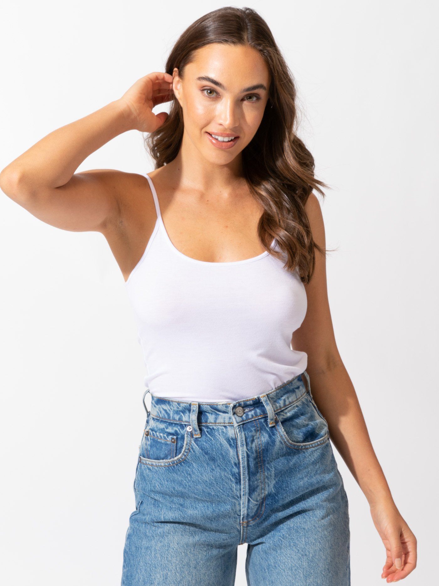 Minimalist solid white knit cami tank top for women