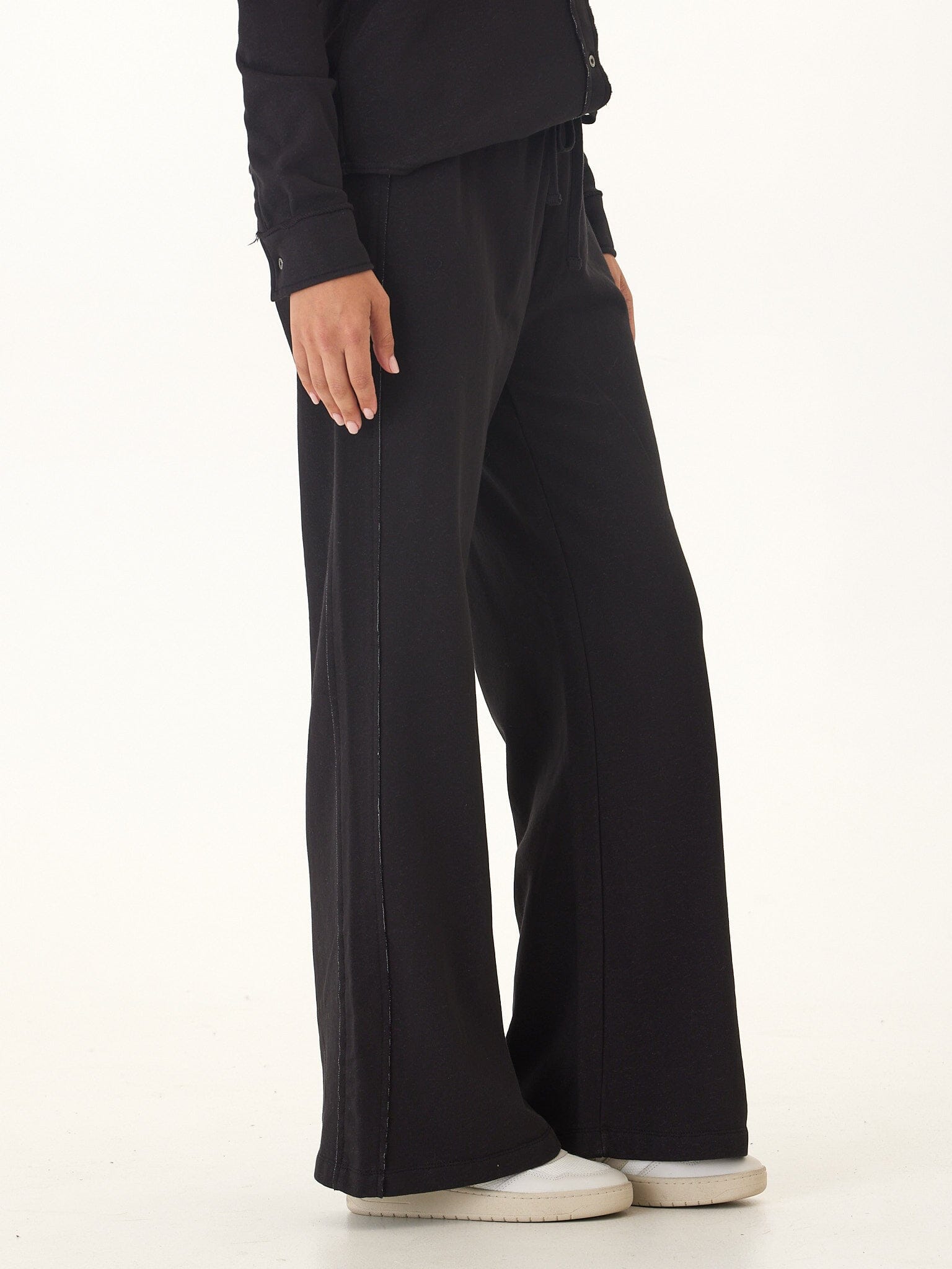 Cotton Blend Terry Wide Leg Pant with Elastic Waistband