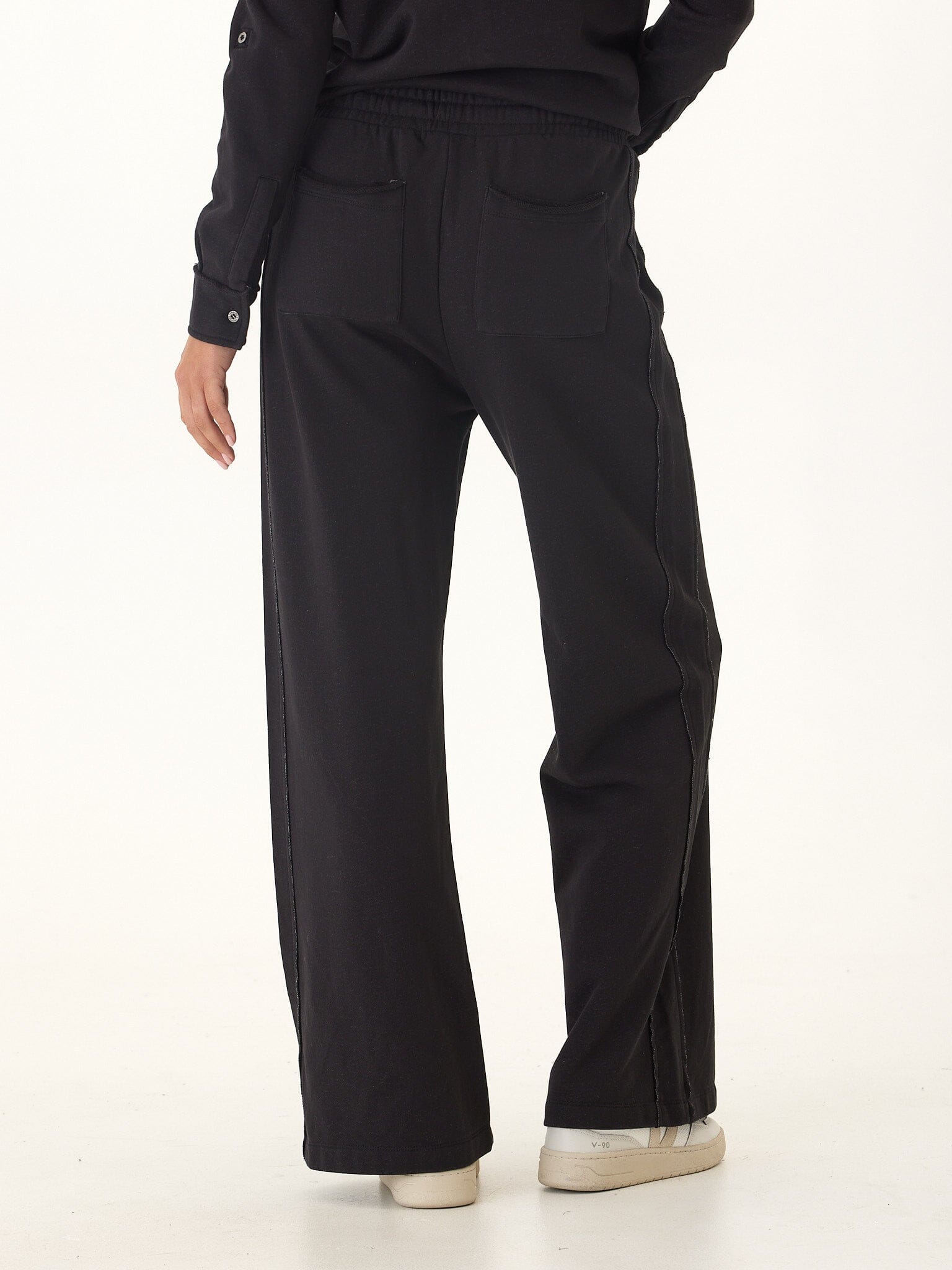 Cotton Blend Terry Wide Leg Pant with Elastic Waistband
