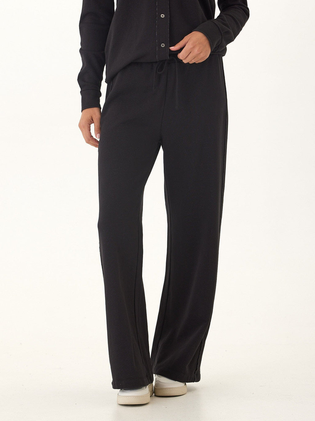 Cotton Blend Terry Wide Leg Pant with Elastic Waistband