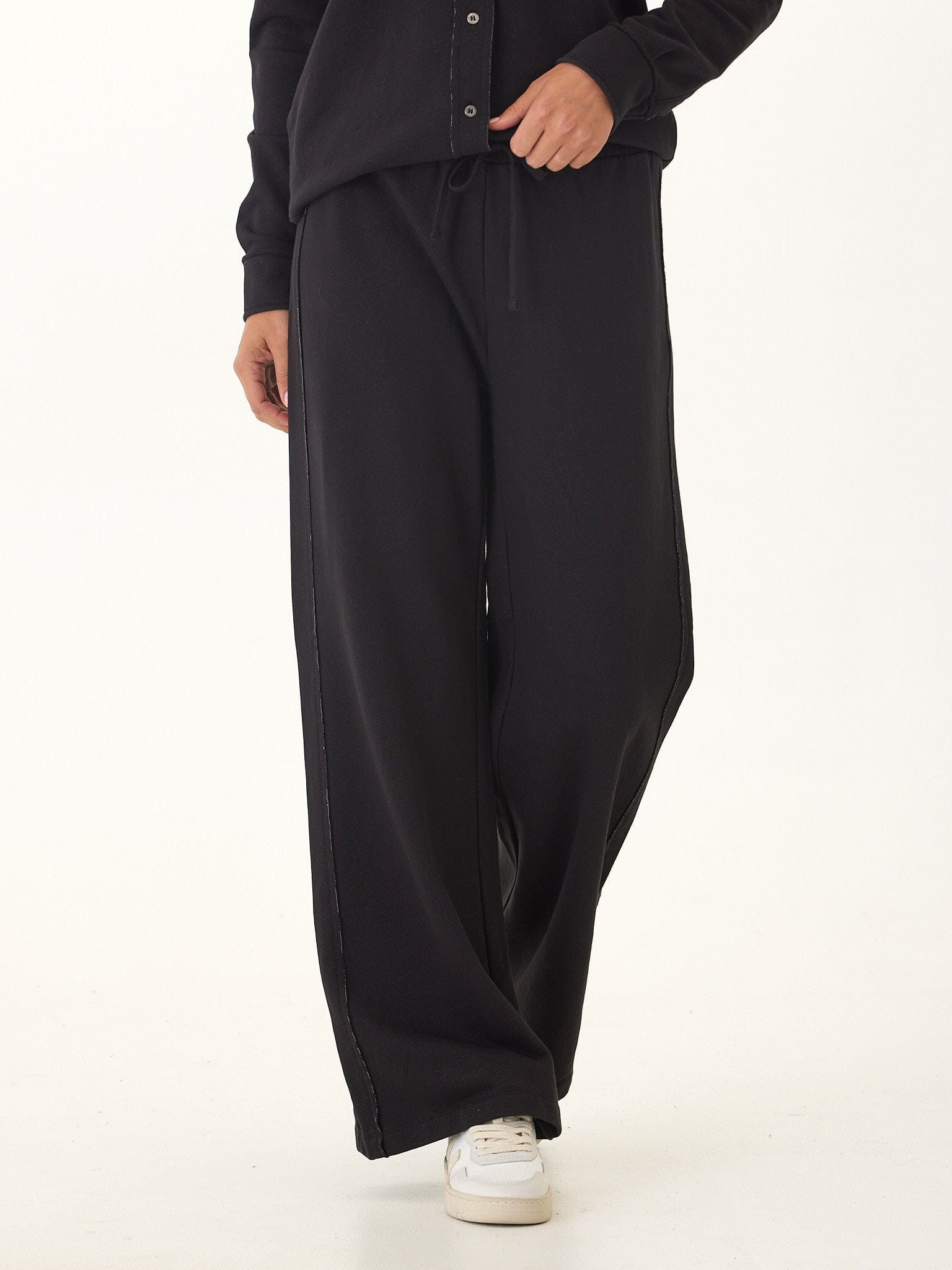 Cotton Blend Terry Wide Leg Pant with Elastic Waistband