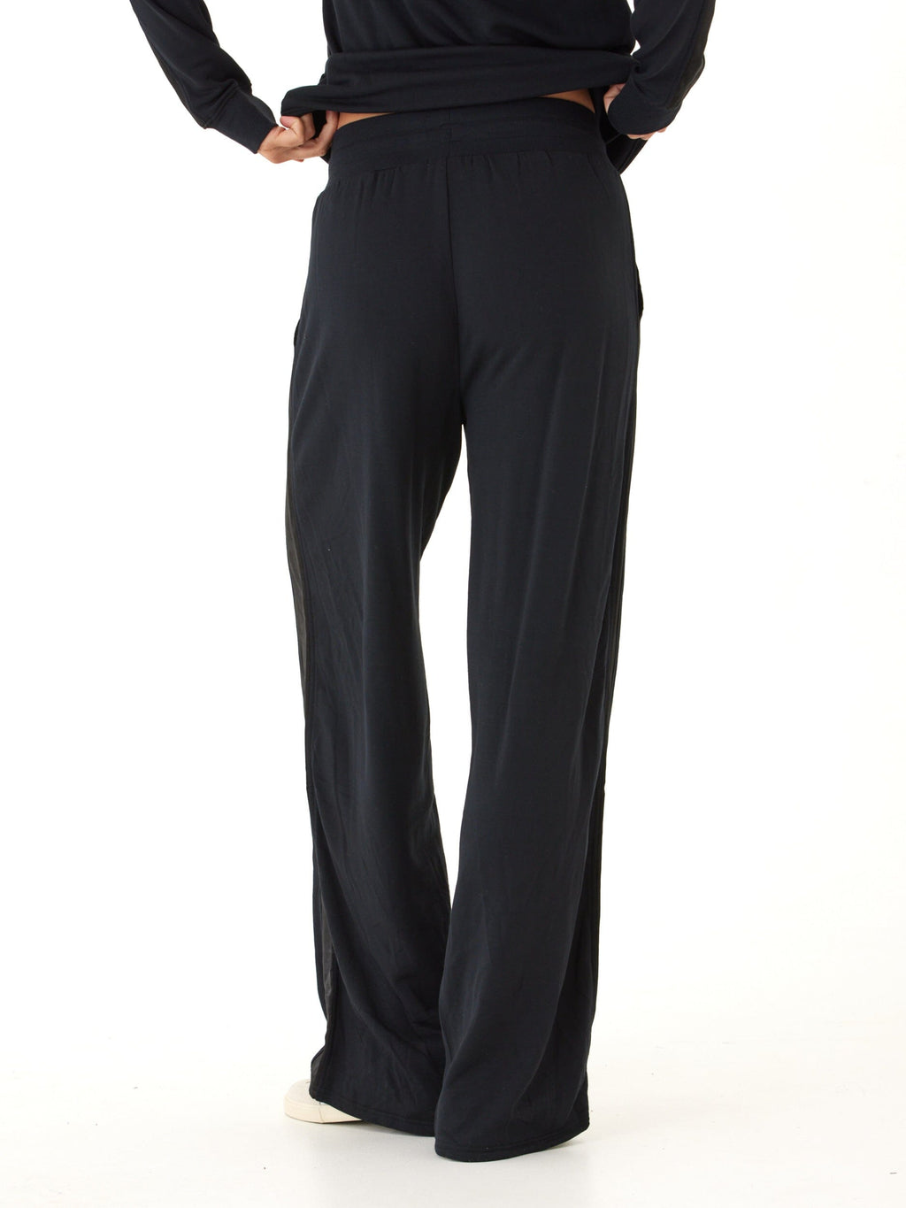 Diane Feather Fleece Wide Leg Pant with Satin Trim - Black