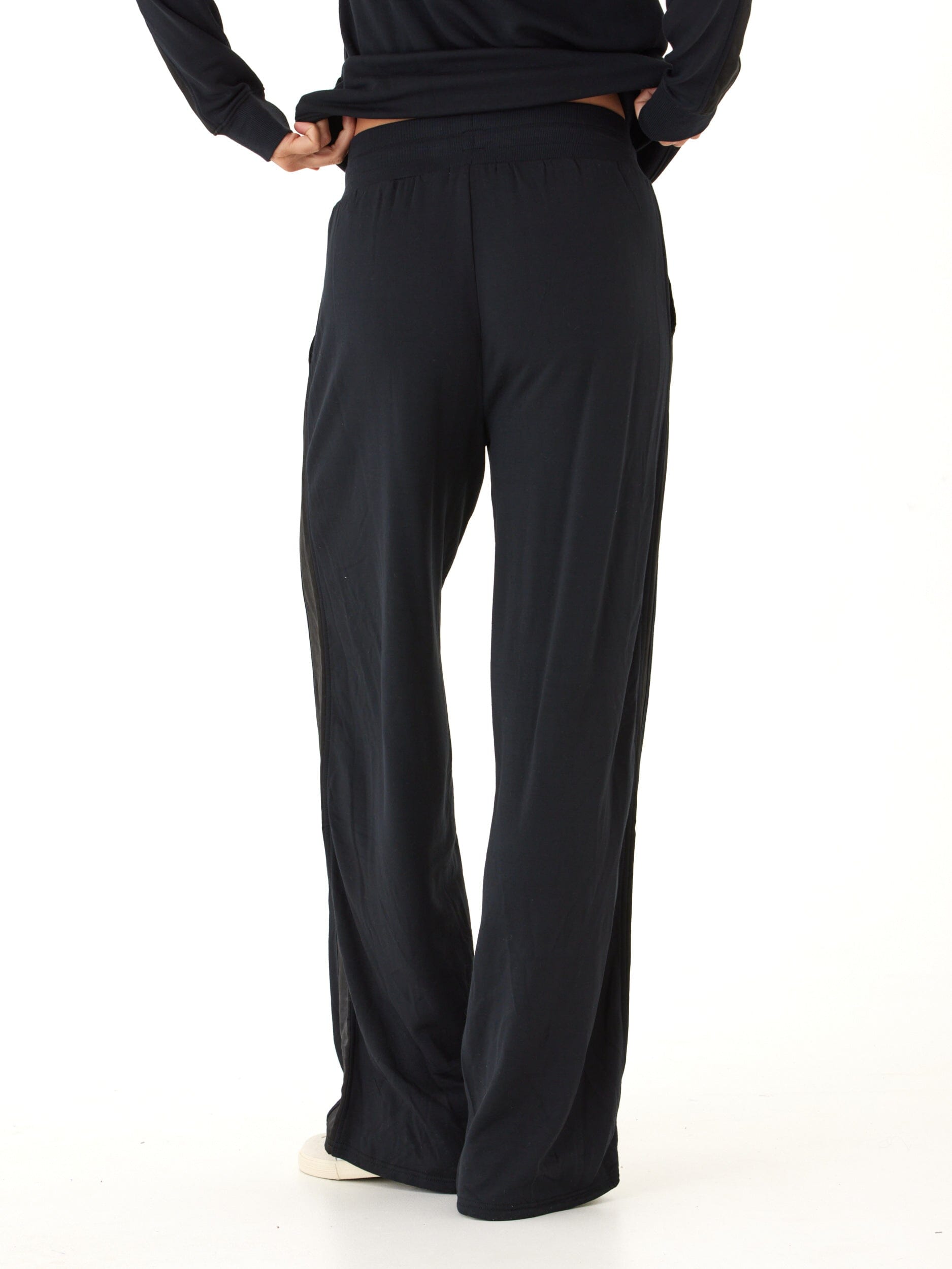 Diane Feather Fleece Wide Leg Pant with Satin Trim - Black