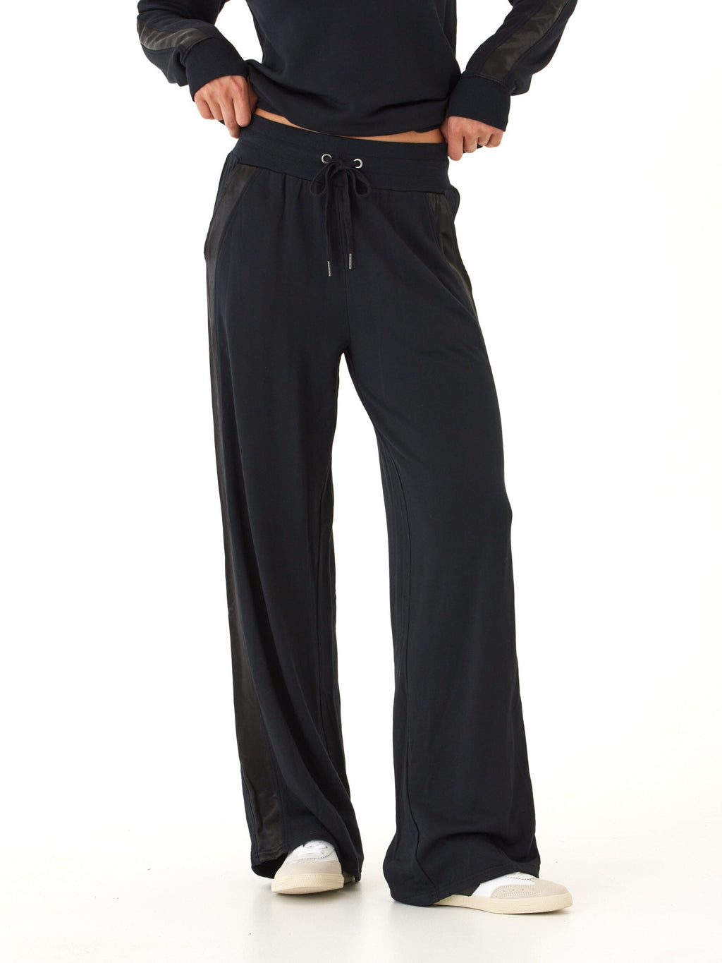 Diane Feather Fleece Wide Leg Pant with Satin Trim - Black