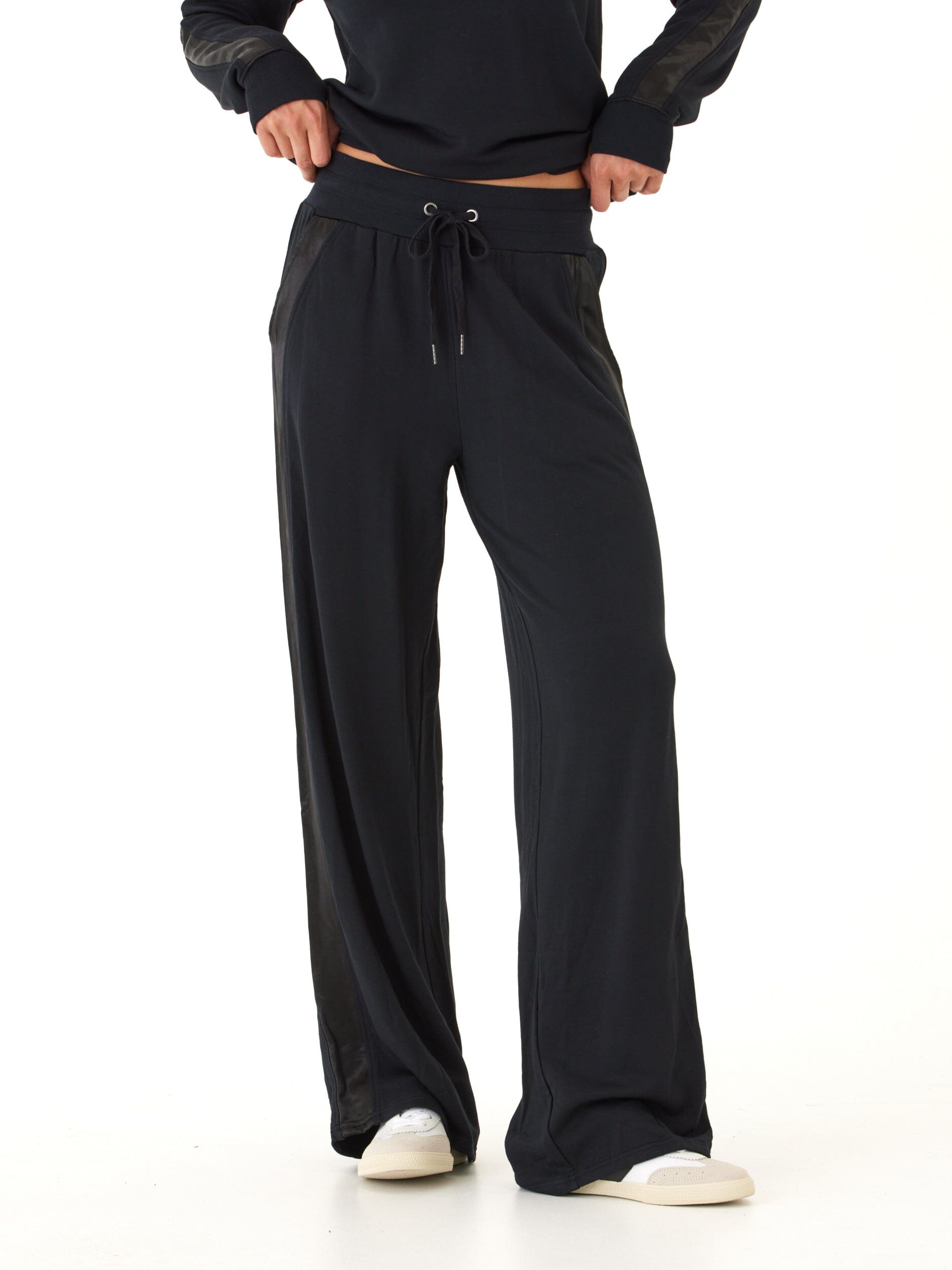 Diane Feather Fleece Wide Leg Pant with Satin Trim - Black