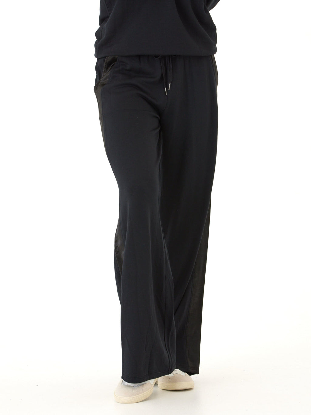 Diane Feather Fleece Wide Leg Pant with Satin Trim - Black