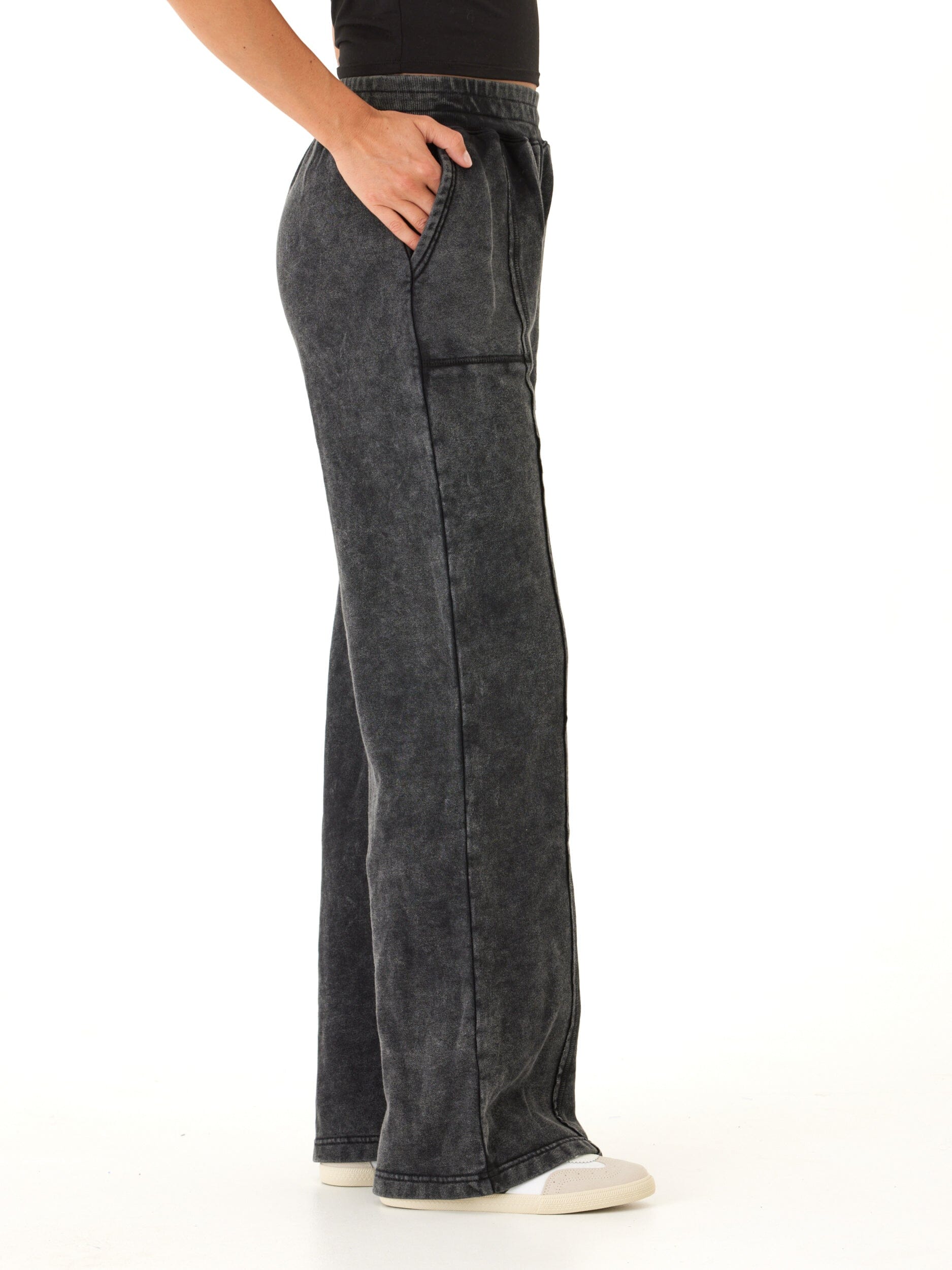 Hester Mineral Wash Wide Leg Terry Pants High Rise Relaxed Fit