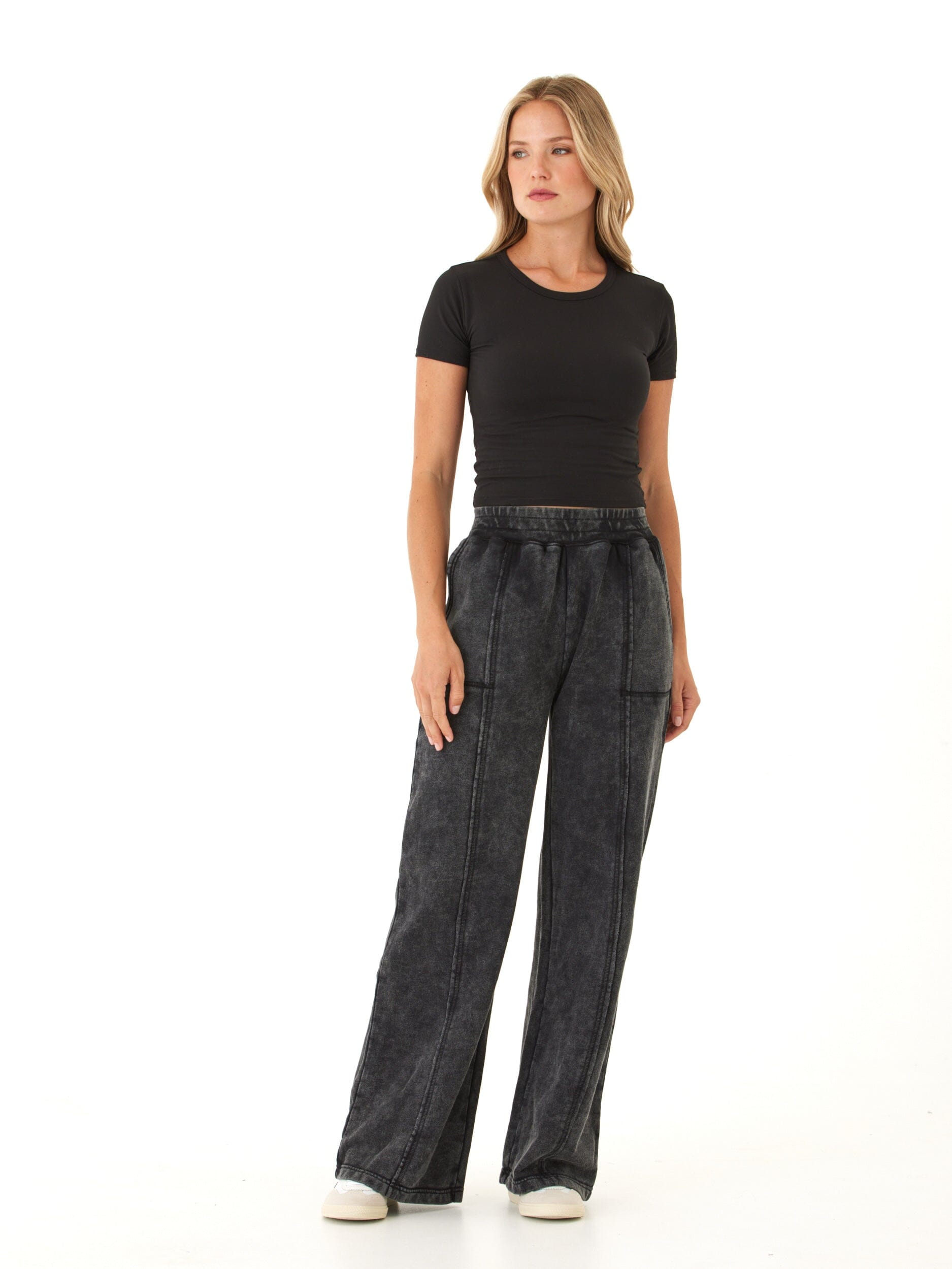 Hester Mineral Wash Wide Leg Terry Pants High Rise Relaxed Fit