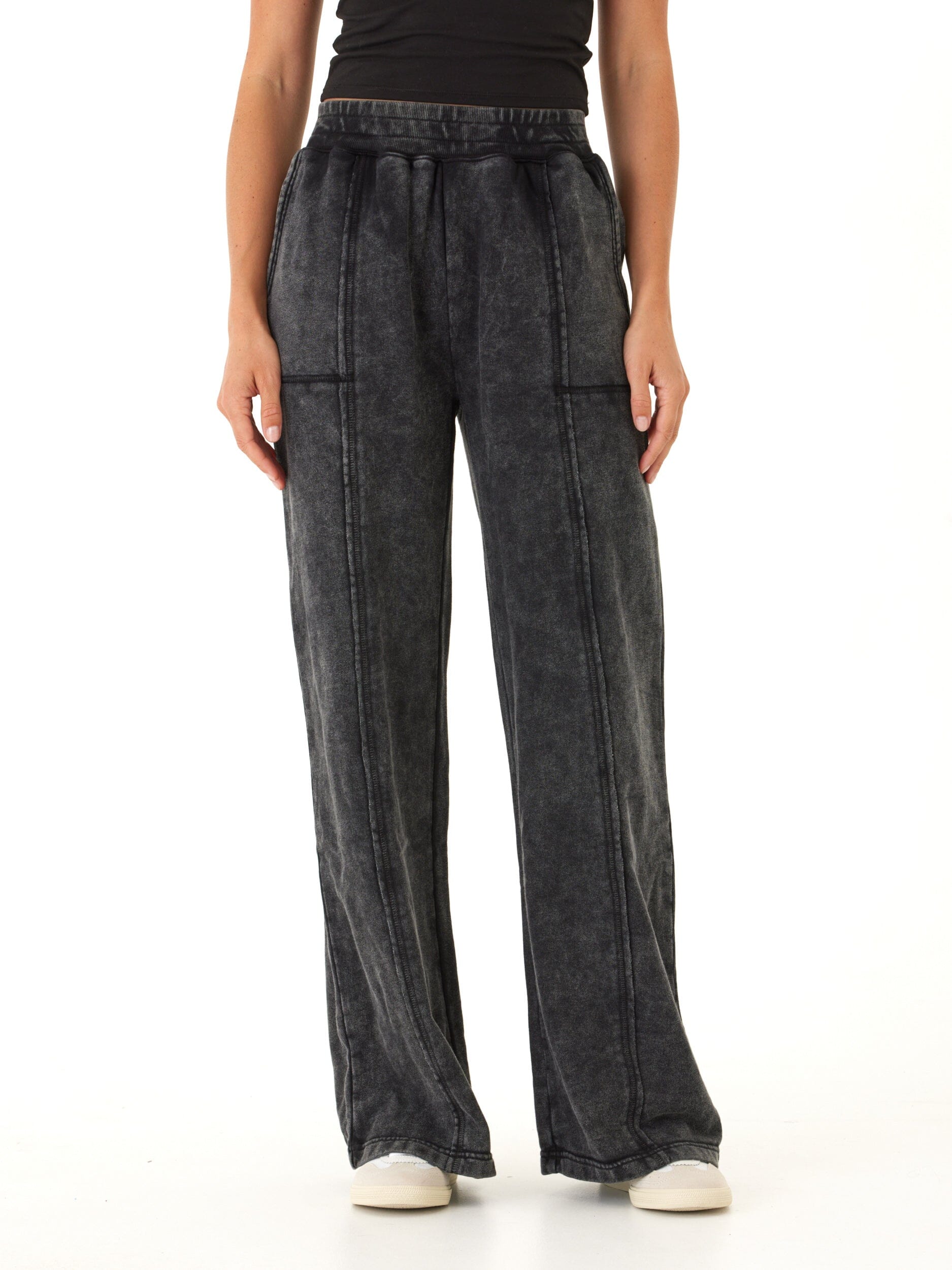 Hester Mineral Wash Wide Leg Terry Pants High Rise Relaxed Fit