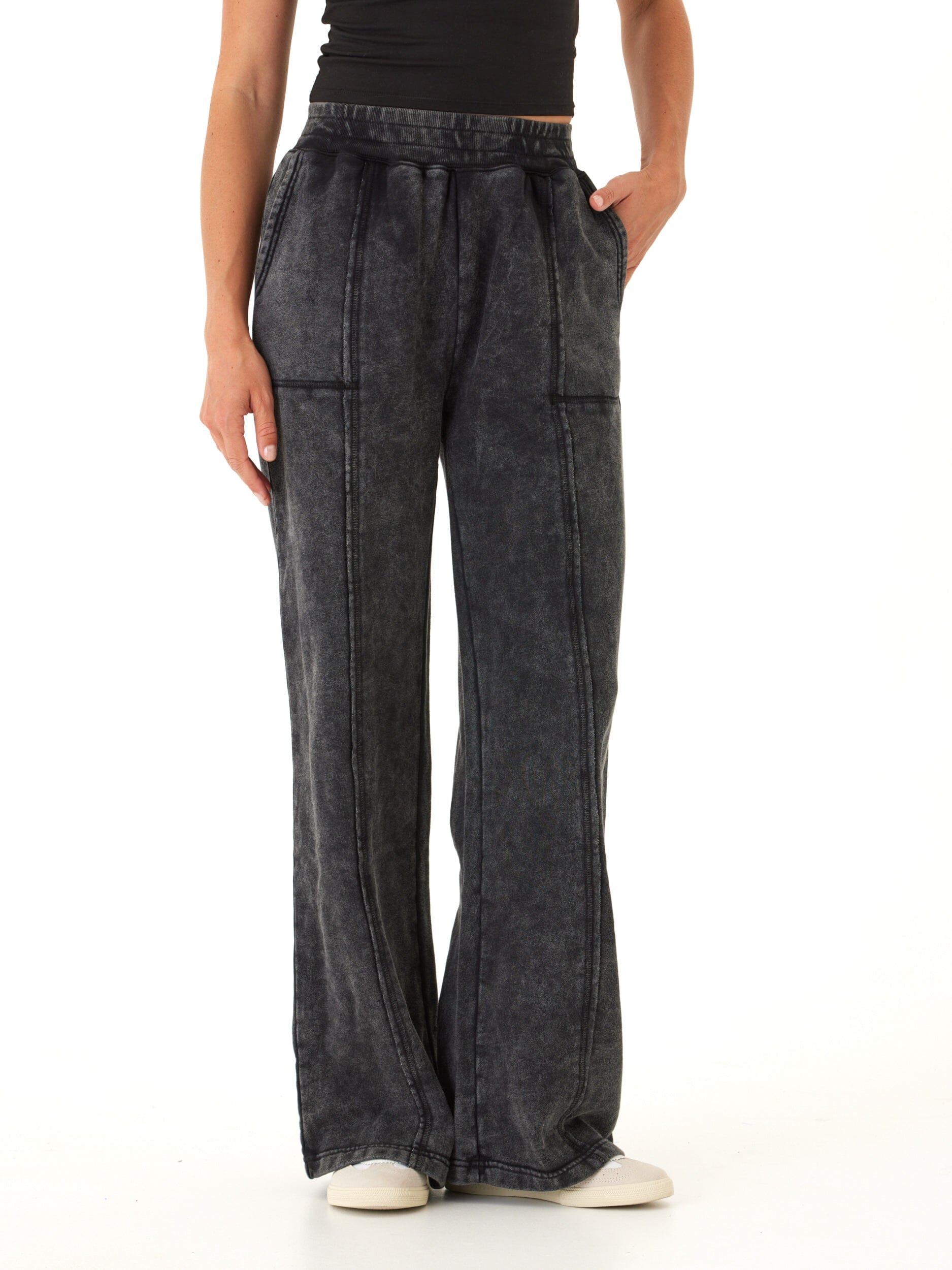 Hester Mineral Wash Wide Leg Terry Pants High Rise Relaxed Fit