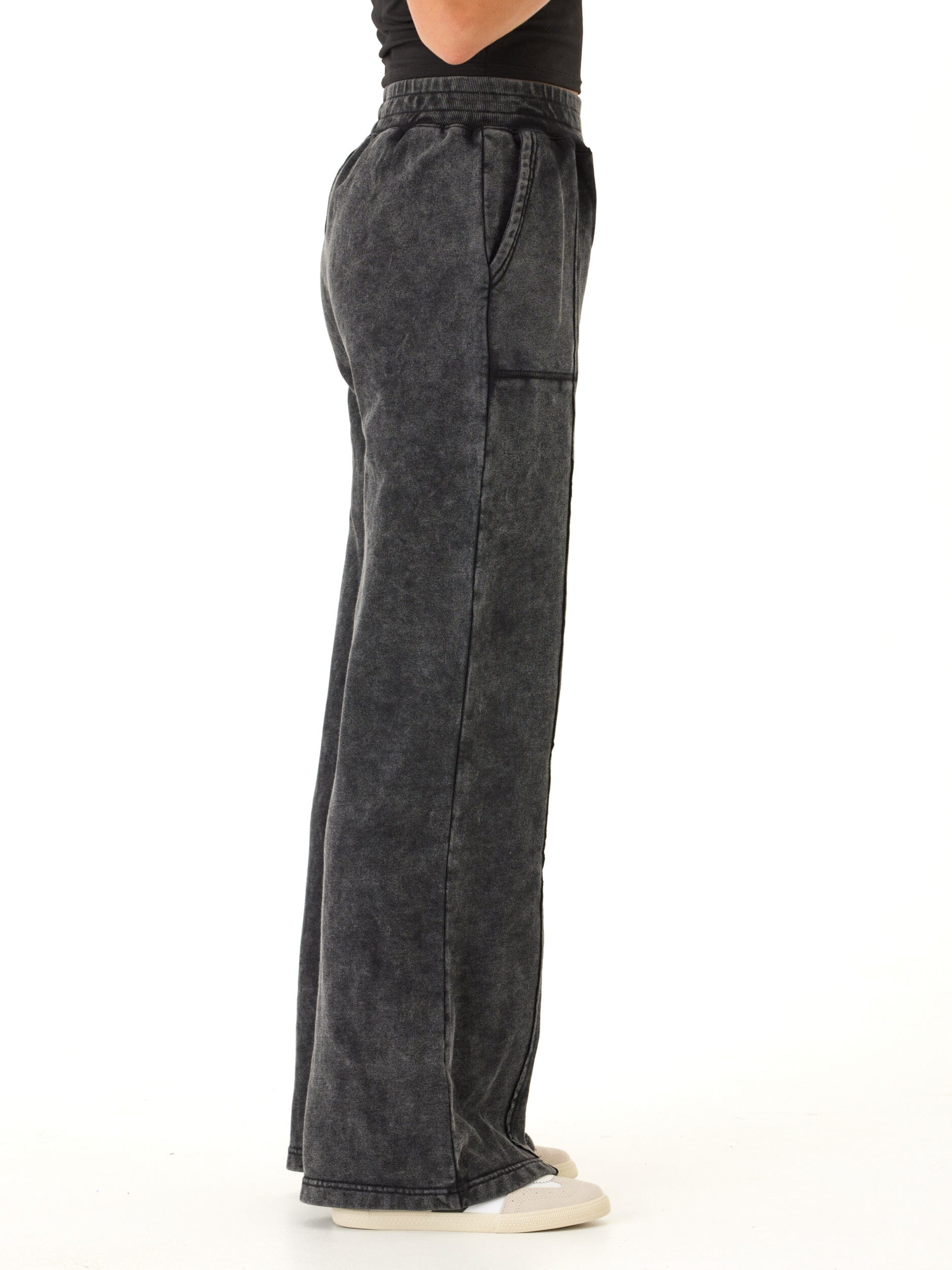 Hester Mineral Wash Wide Leg Terry Pants High Rise Relaxed Fit