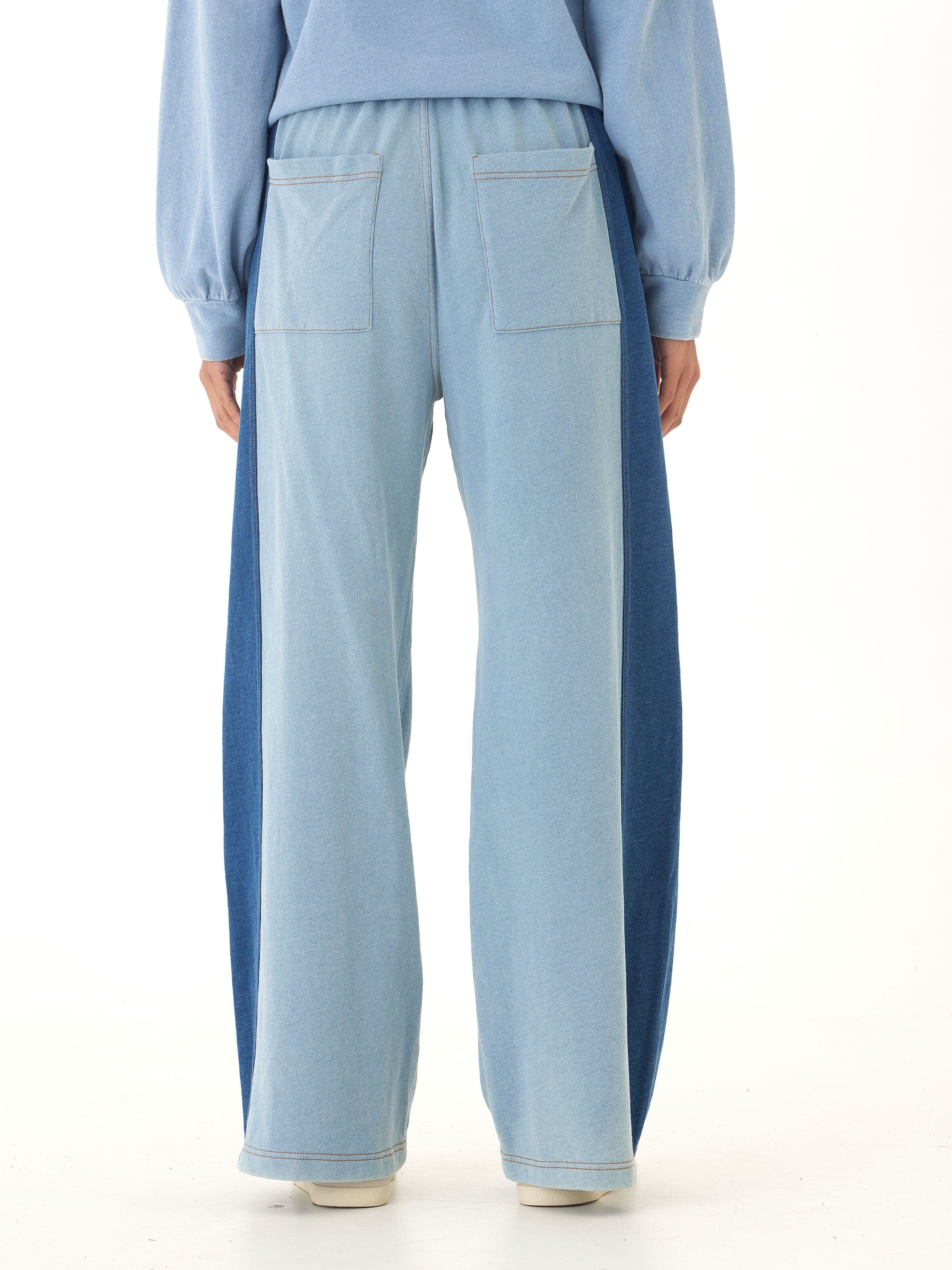 Dorothy Denim Terry Contrast Panel Wide-Leg Pant, Sporty Loungewear